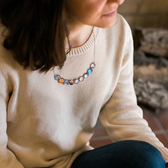 Curved Solar System Silver Necklace