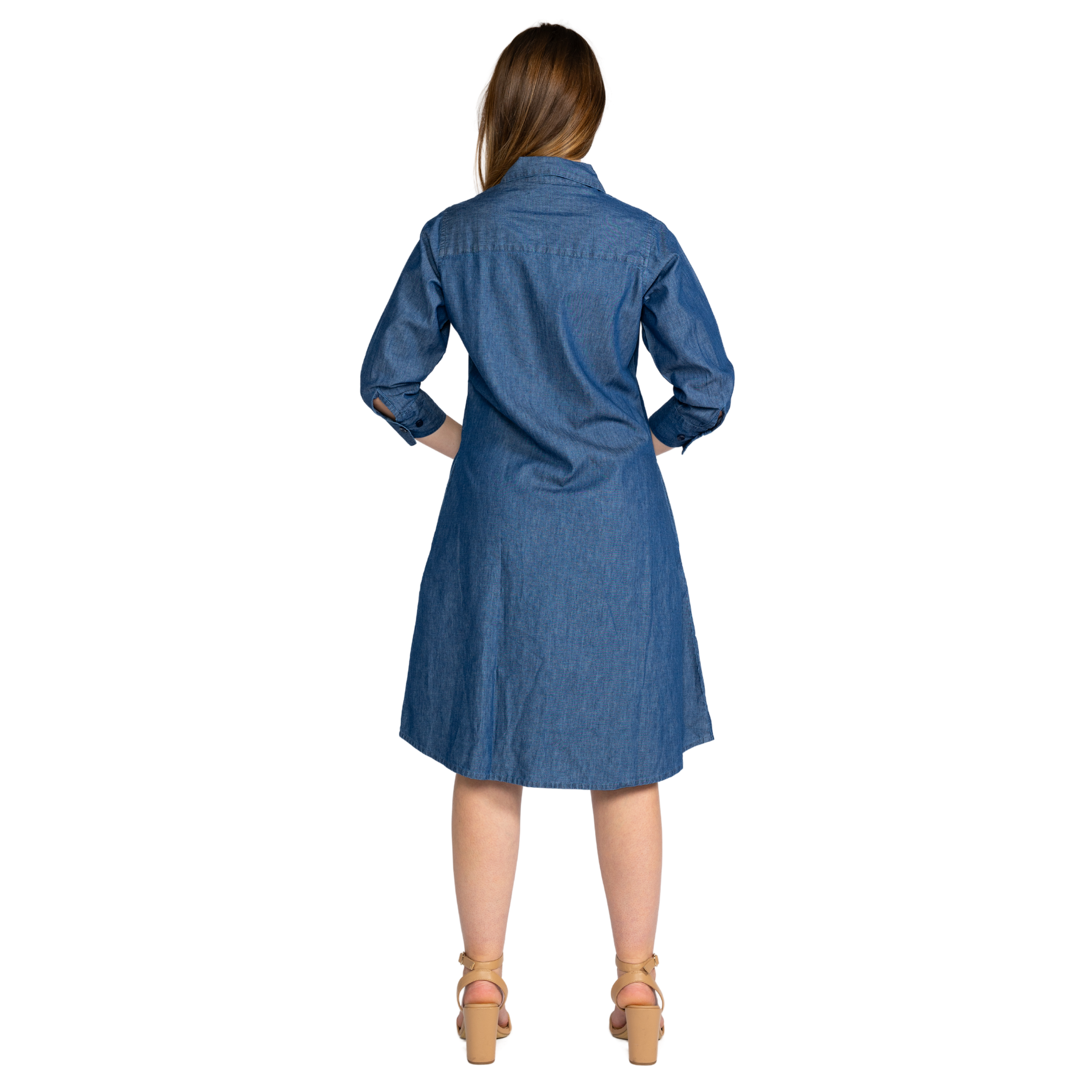 ISS Embroidery 3/4th Sleeves Button-Up Denim Dress