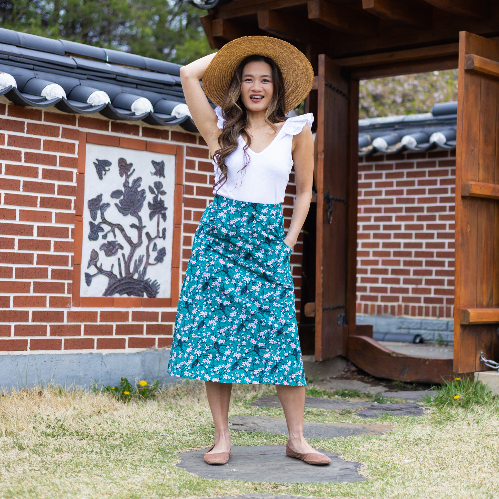 Sakura Starlings A-Line Midi Skirt
