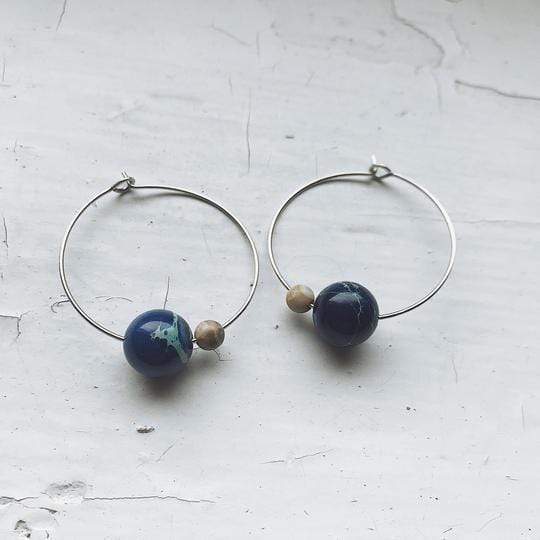 Earth and Moon Jasper Bead Hoop Earrings