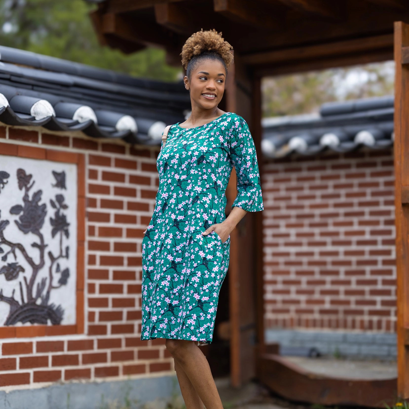 Sakura Starlings Bell Sleeve A-Line Dress