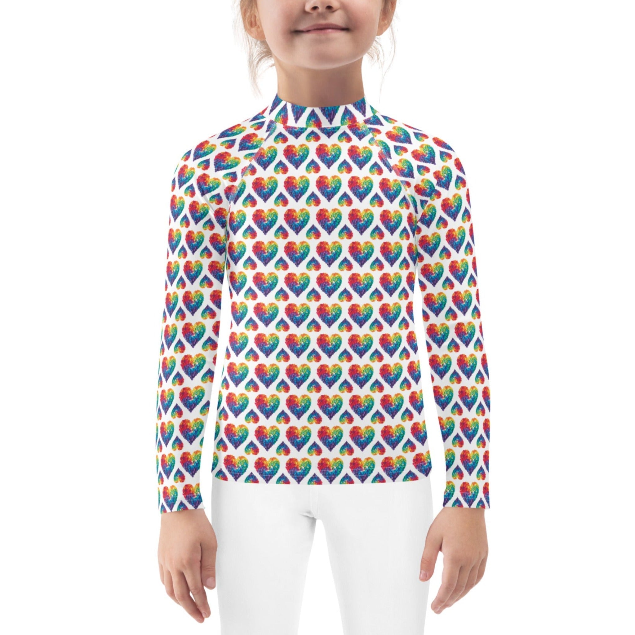 Rainbow Blossom Hearts Kids Rash Guard (POD)