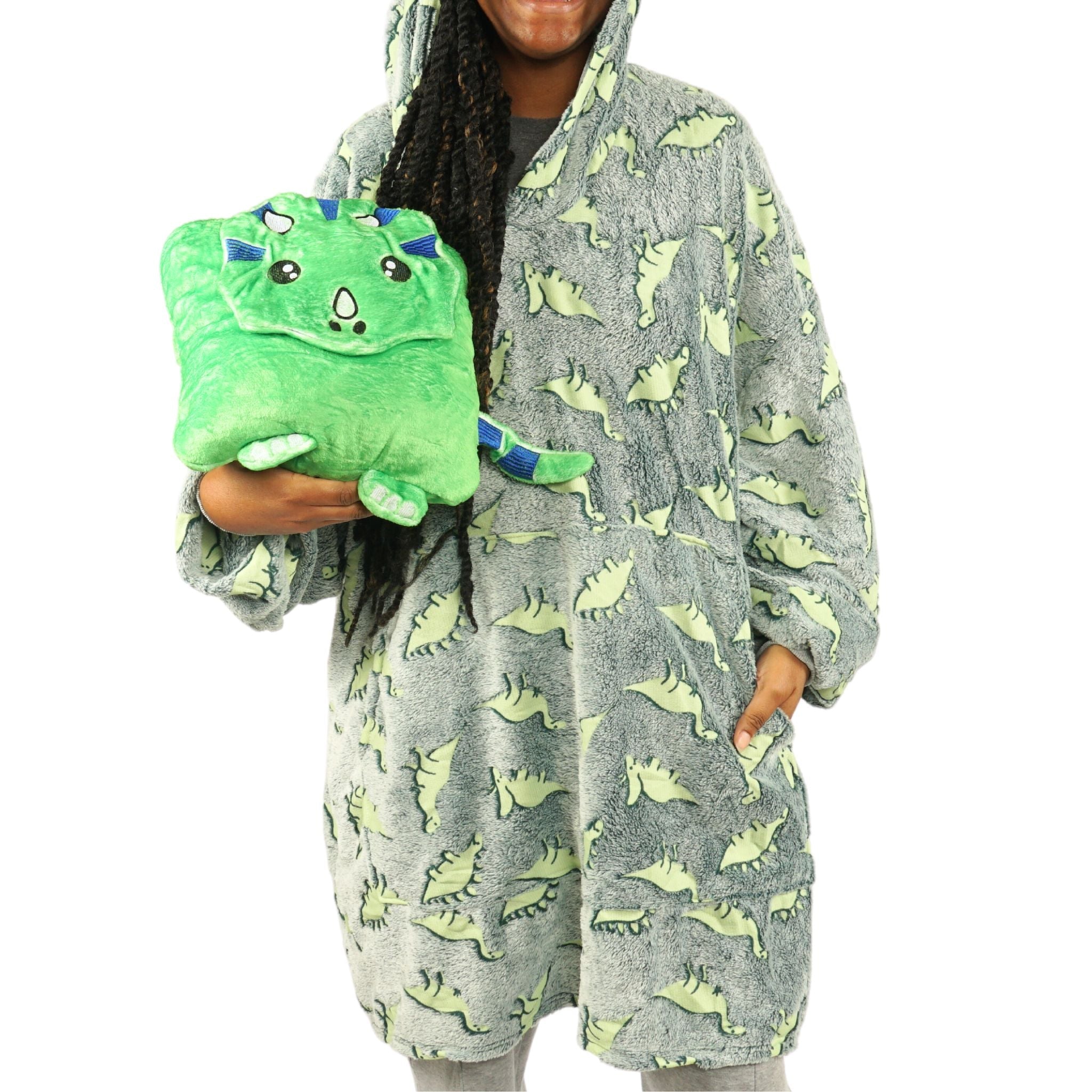 Dino Plushie with Dinosaurs Adults Blanket Hoodie