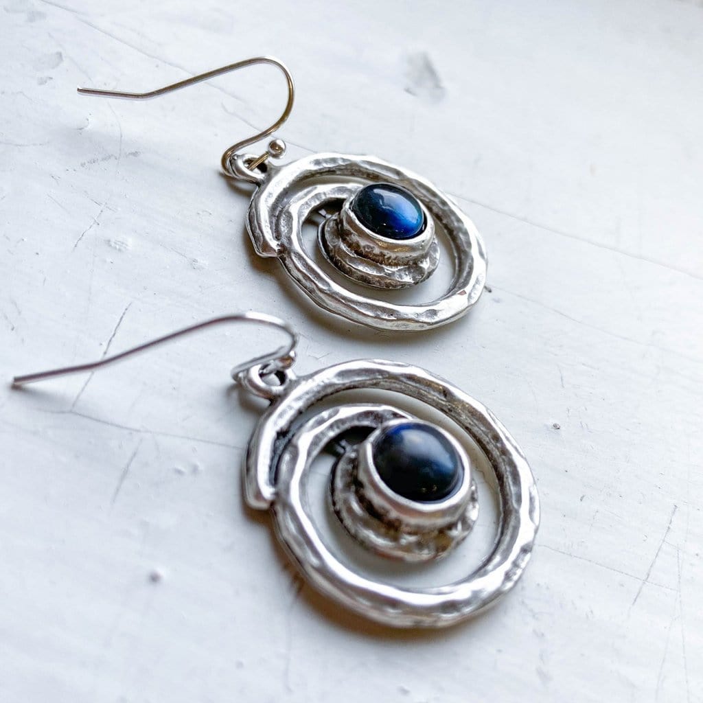 Milky Way Spiral Silver Labradorite Dangle Earrings