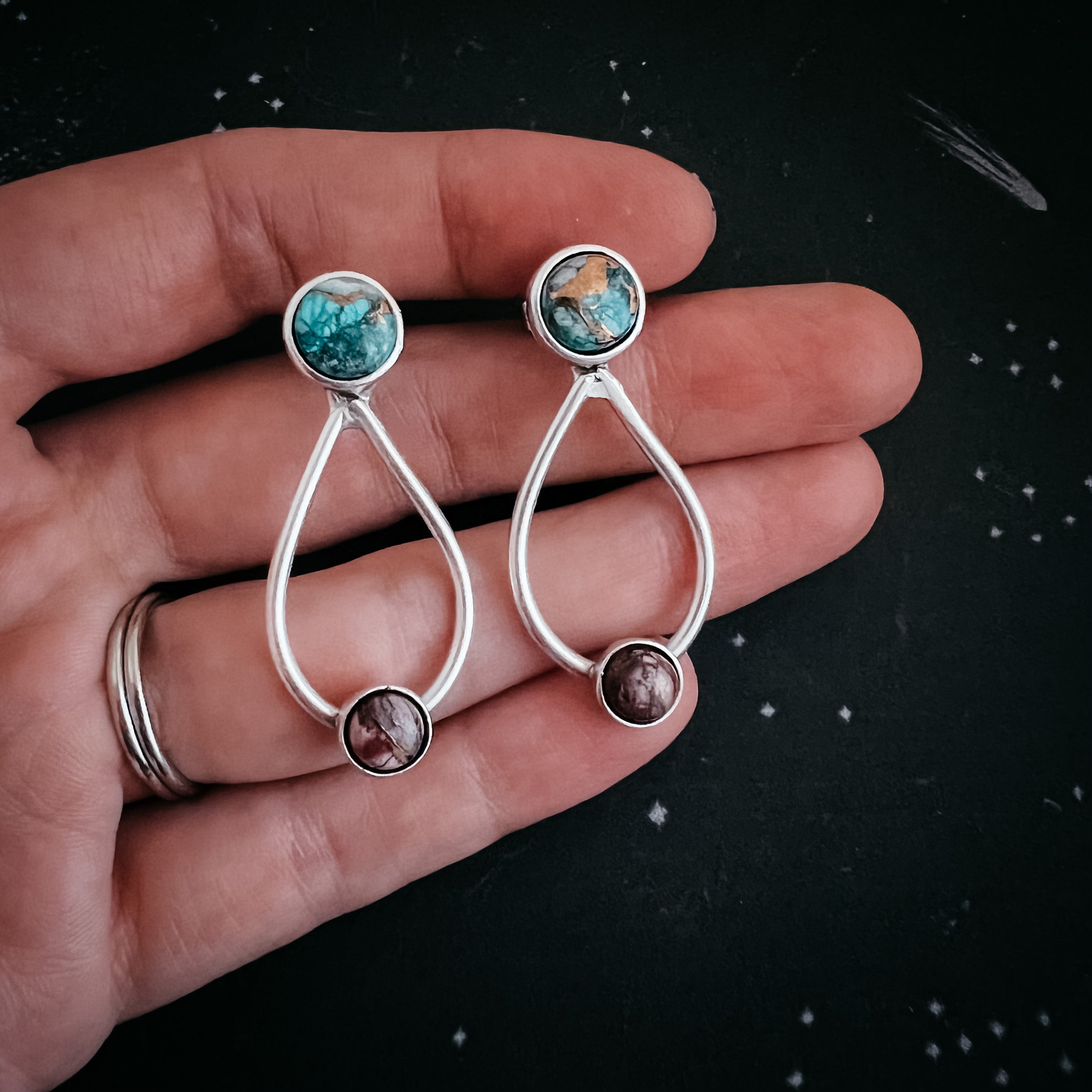 Journey to Mars Earrings - Copper Chrysocolla Earth and Red Jasper Mars