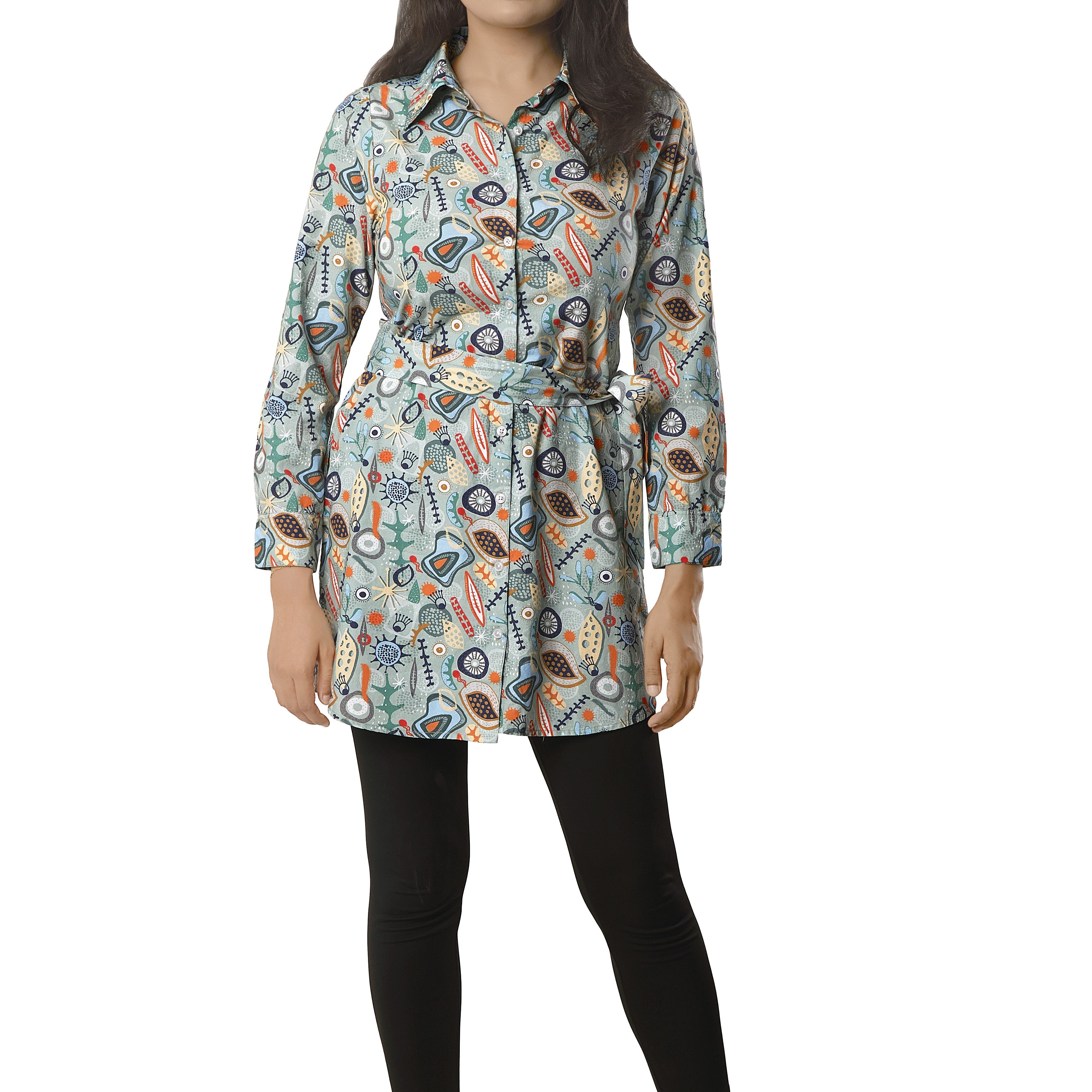 Mid-Century Microbes Button-Up Tunic Dress