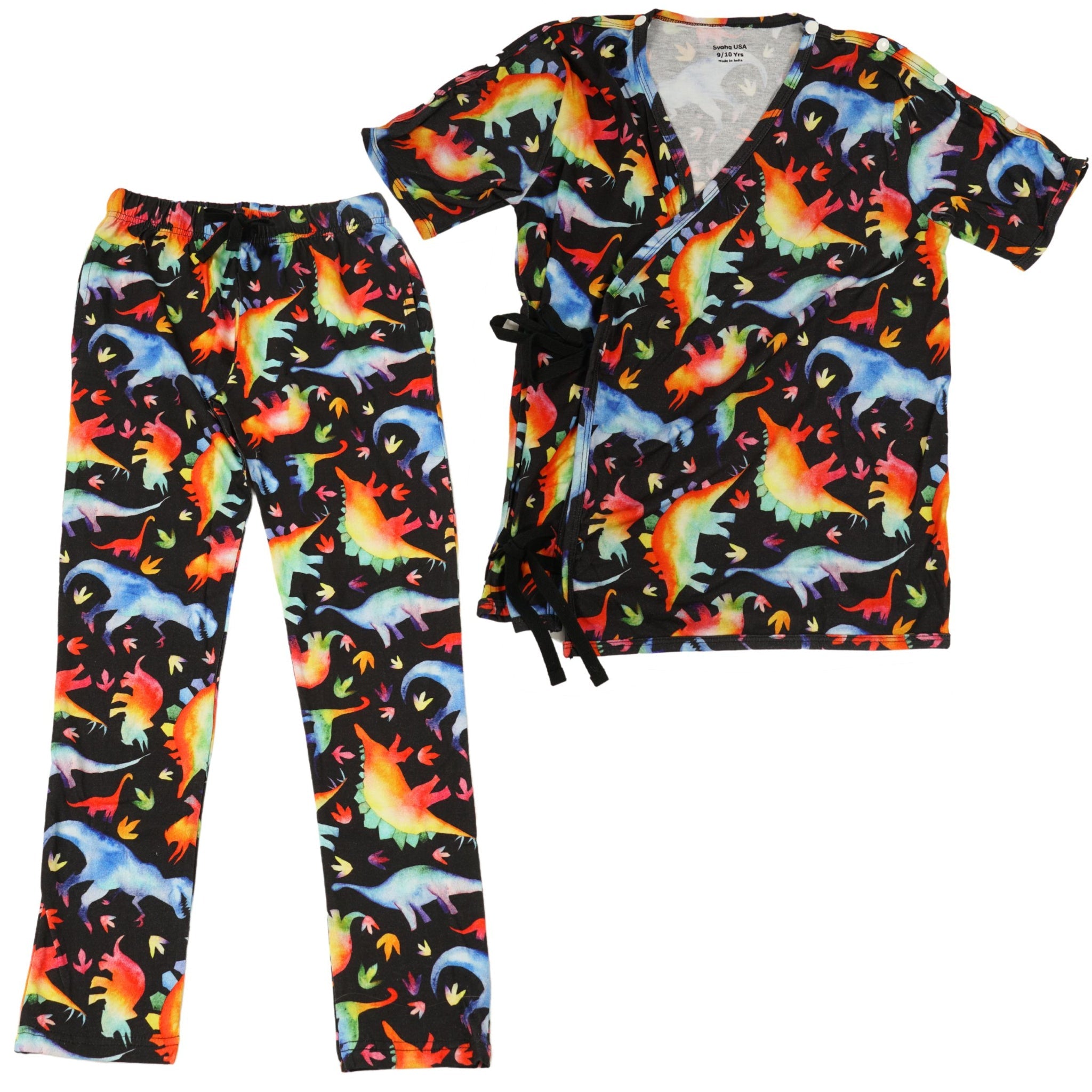 Rainbowsaurus Kimono Gown and Pants Pajamas Set