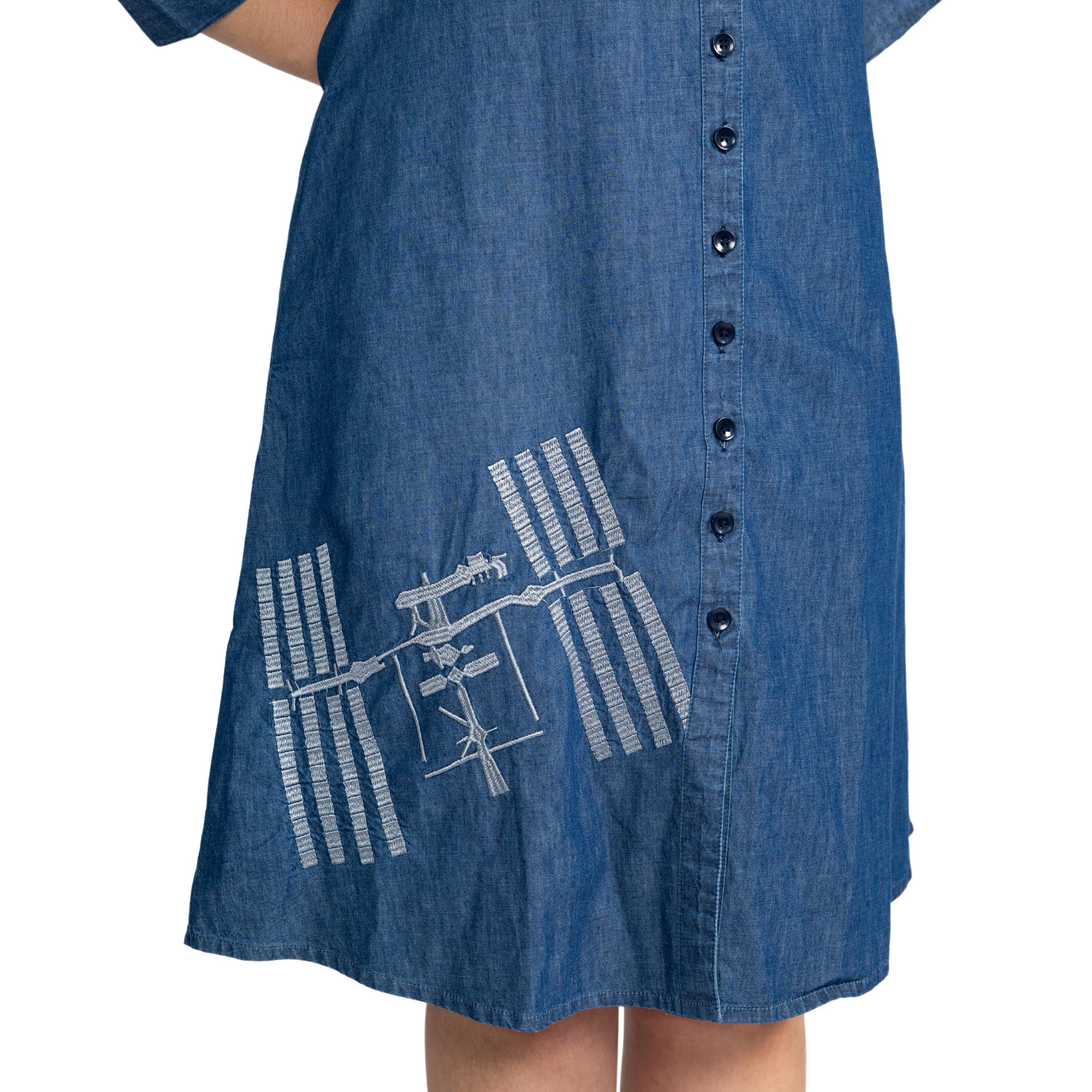 ISS Embroidery Button-Up Denim Dress