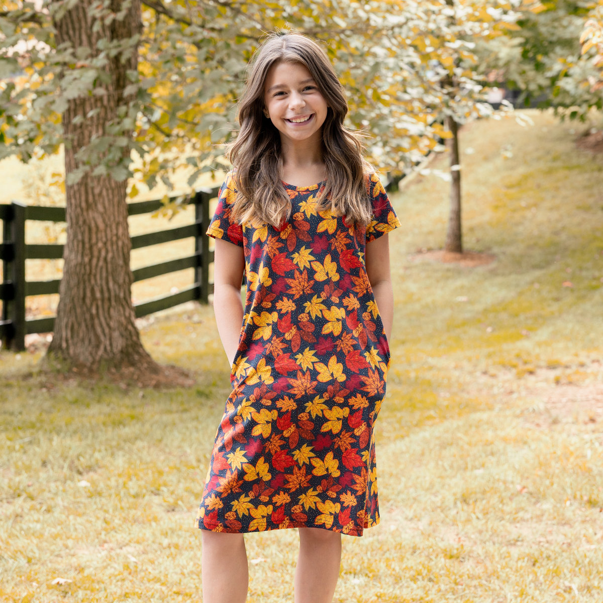 green emerald velvet dress Autumn Leaves Fall Kids A-Line Dress Svaha USA