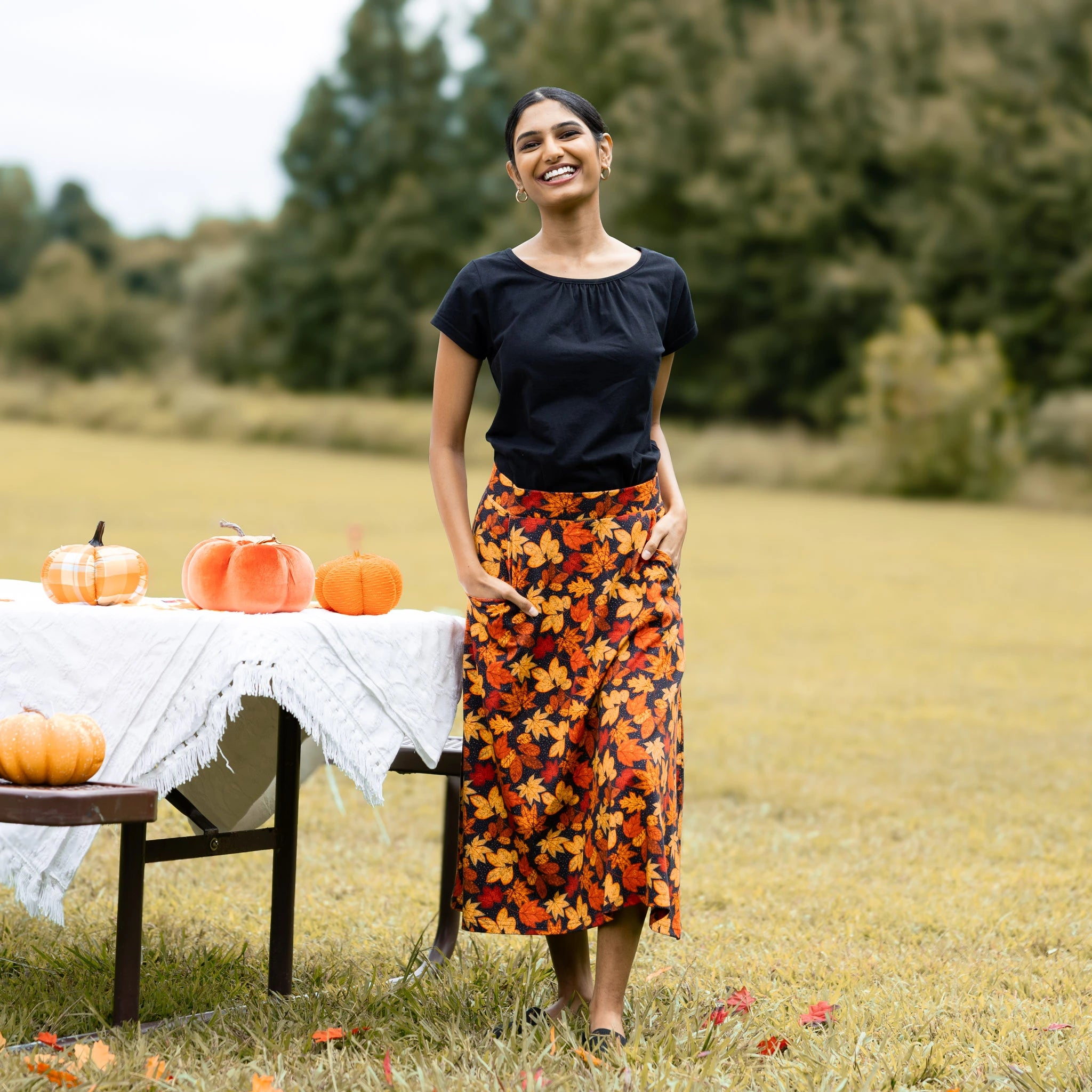 Autumn Leaves Half Circle Midi Skirt