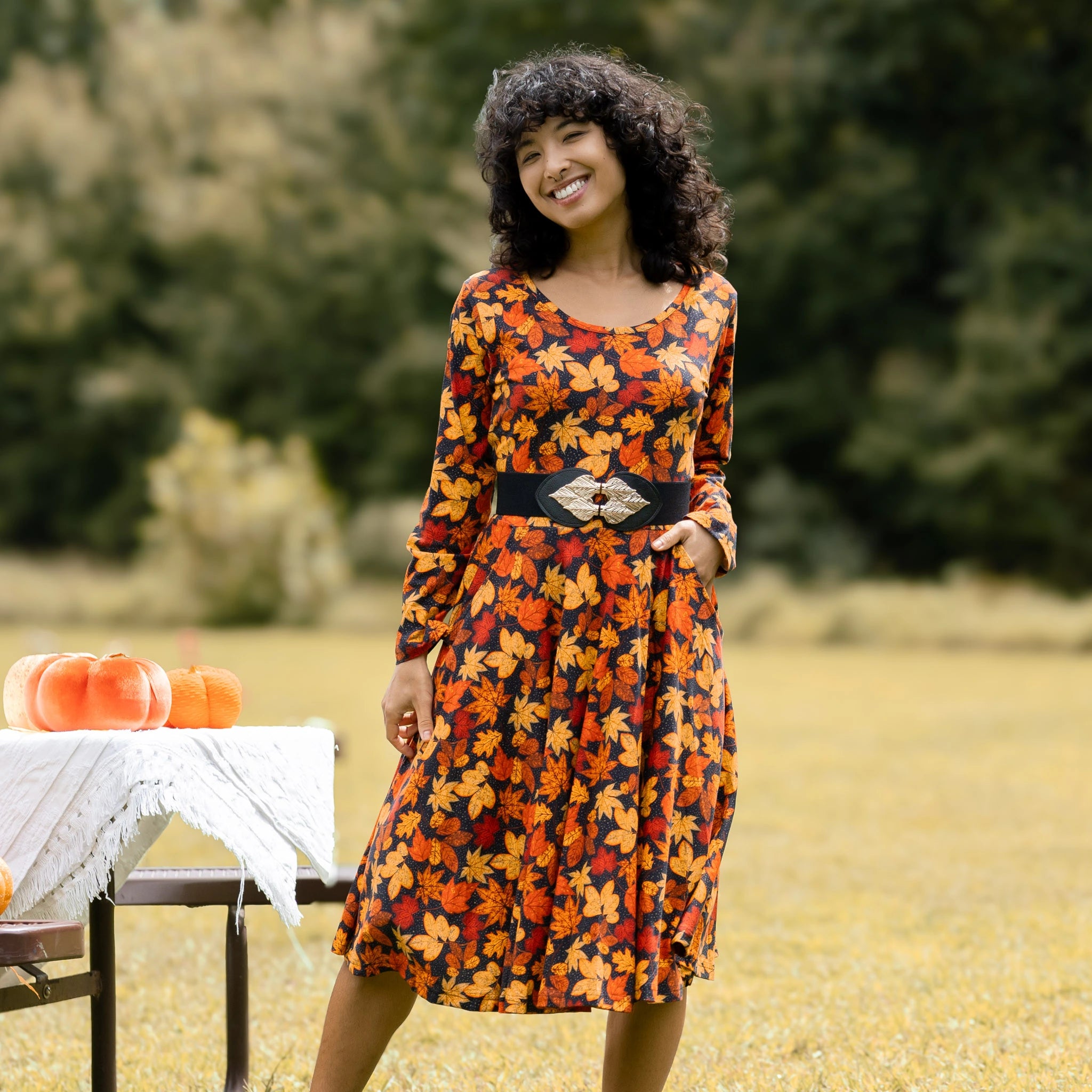 Autumn Leaves Long Sleeve Twirl Dress