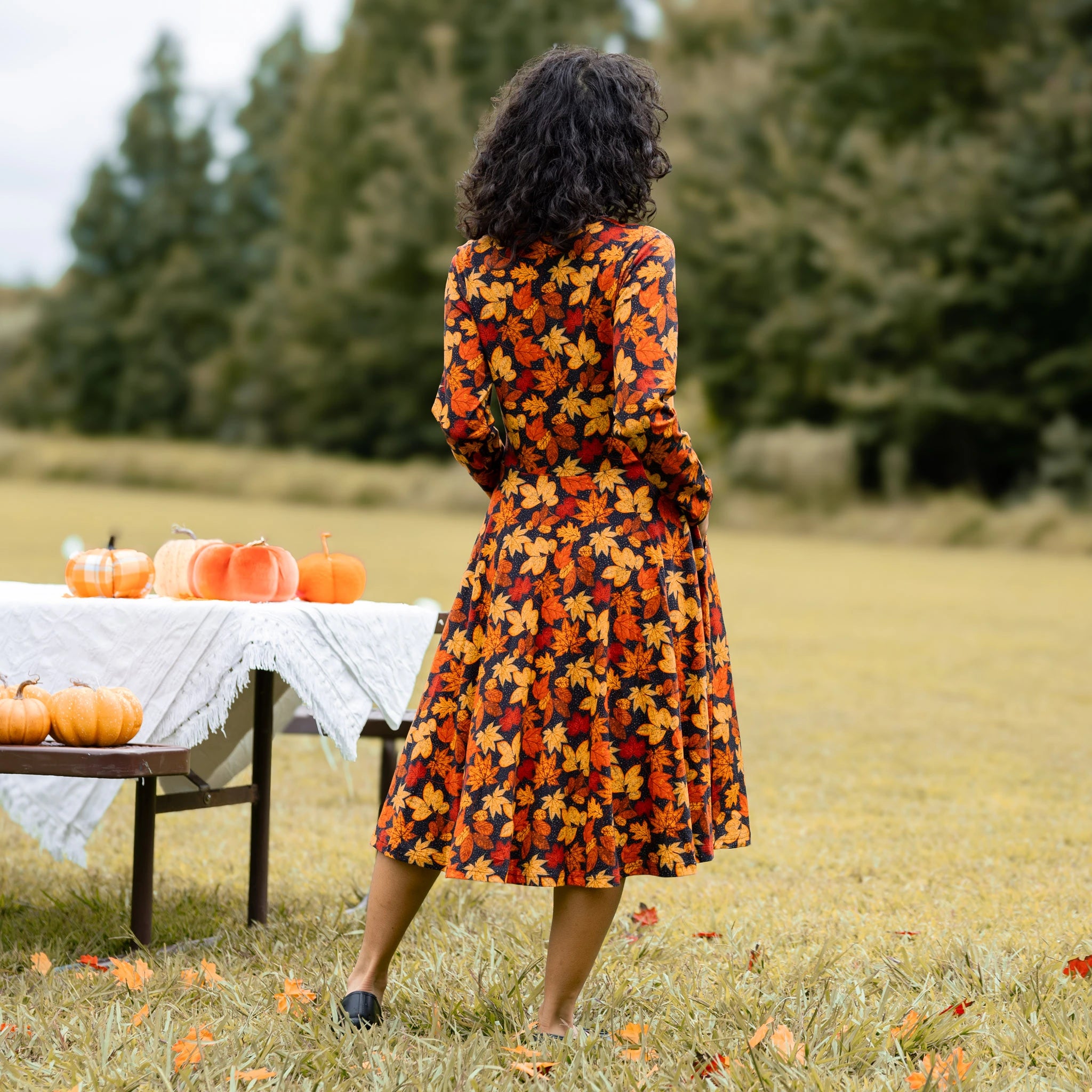 Autumn Leaves Long Sleeve Twirl Dress