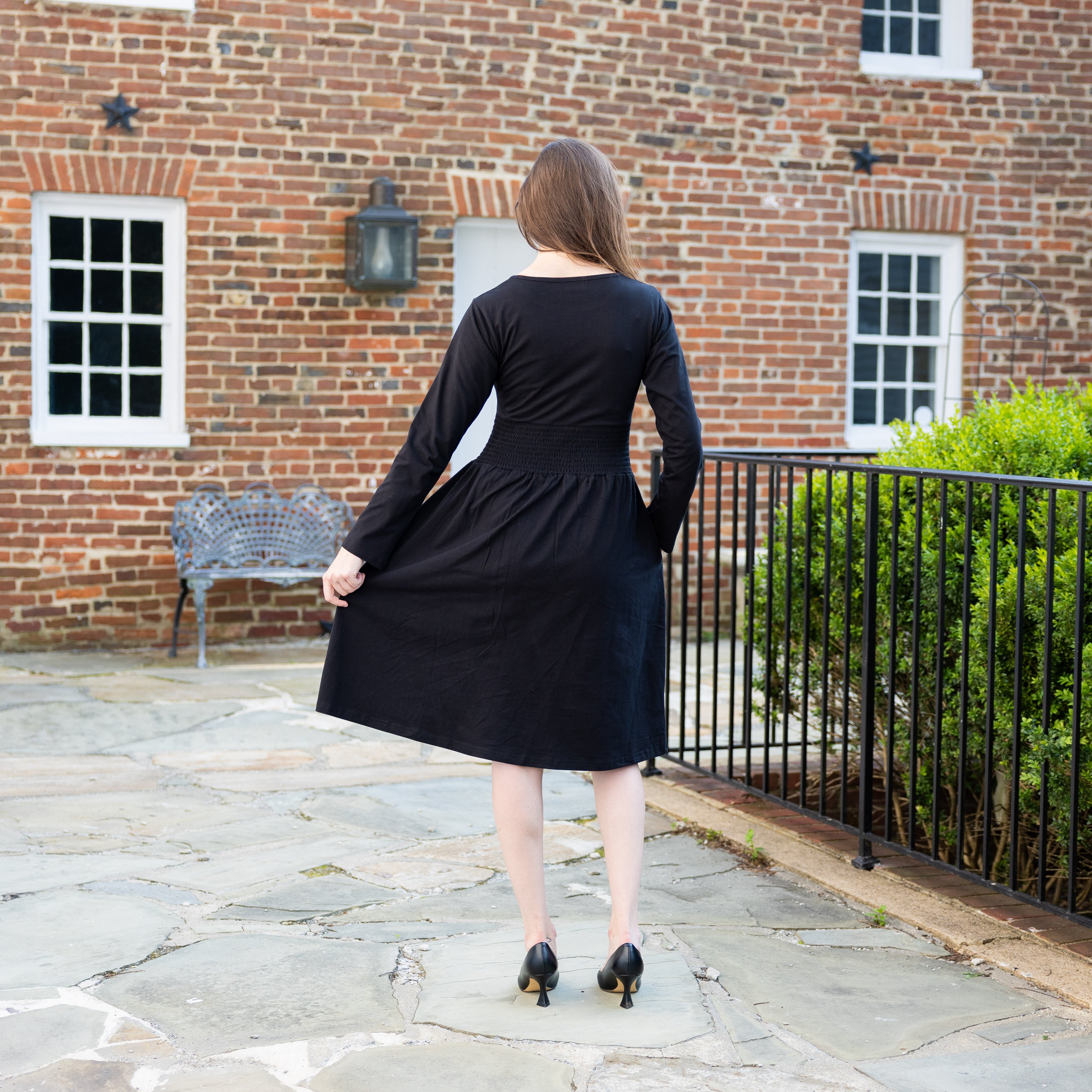 Onyx Long Sleeve Smocked Waist Dress