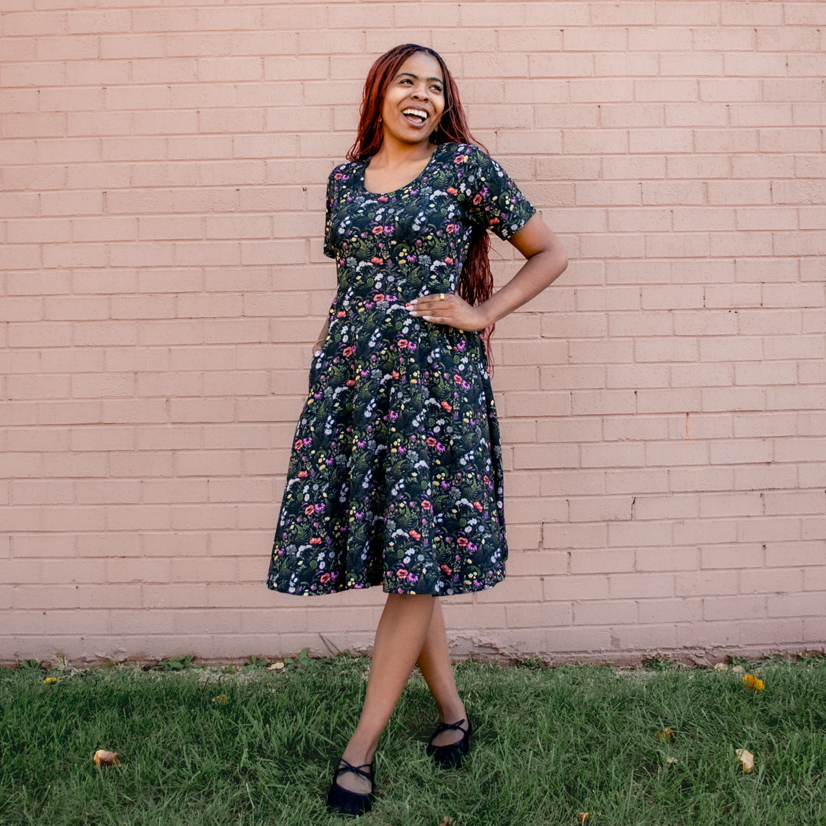 Botanical Night Twirl Dress with Pockets