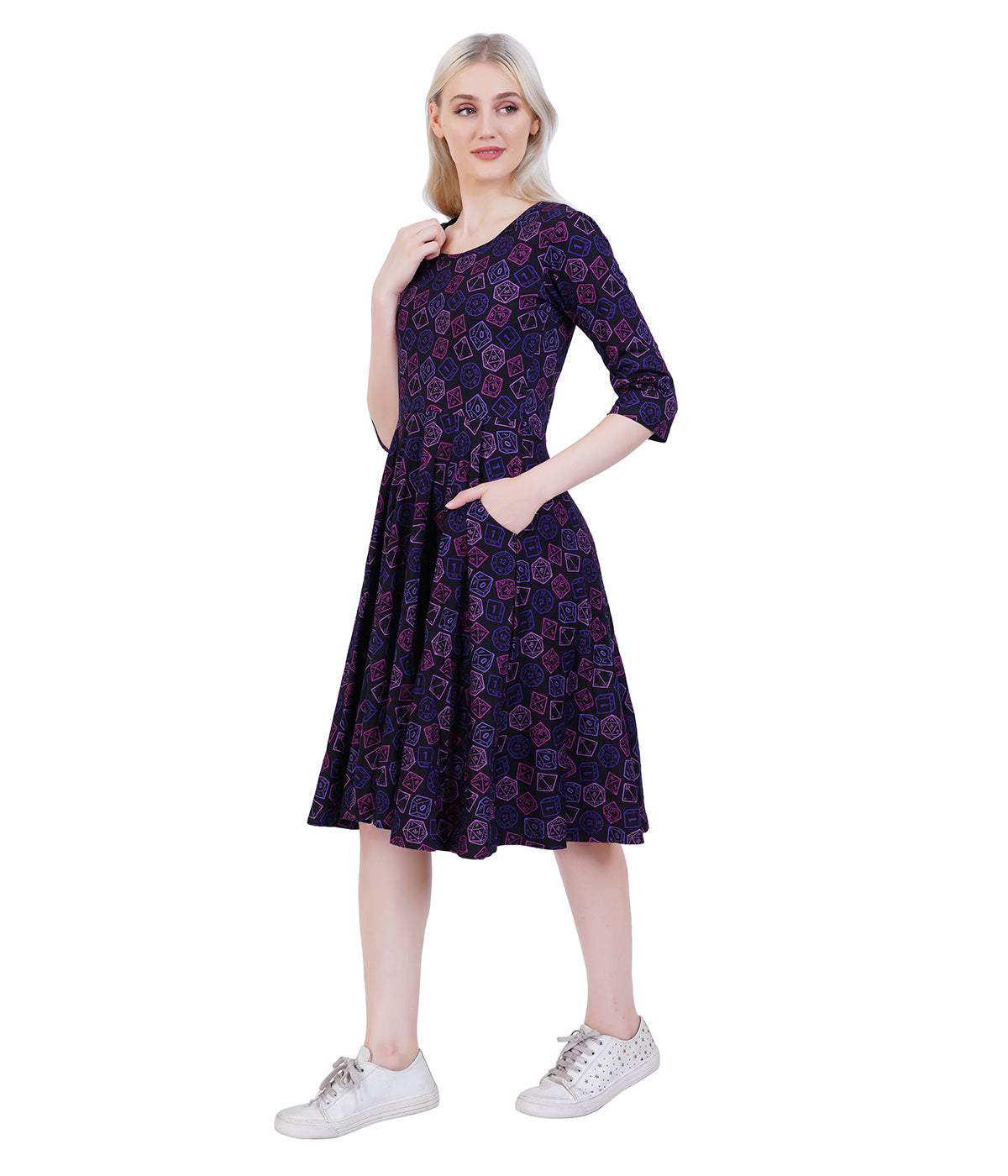 Dice 3/4th Sleeves Twirl Dress