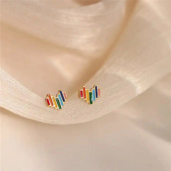Rainbow Heart Sterling Silver Earrings