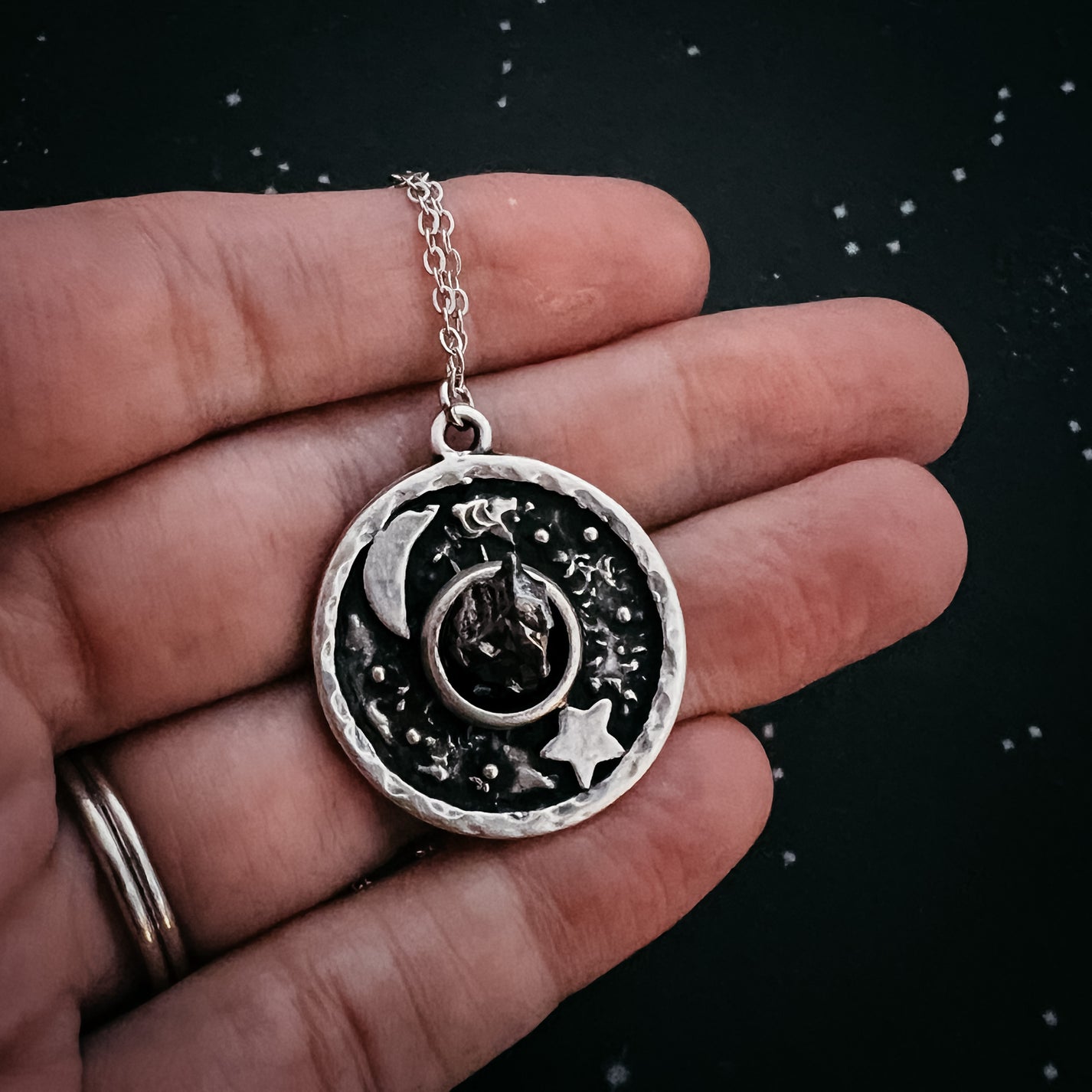 Night Sky Pendant Necklace with Authentic Meteorite