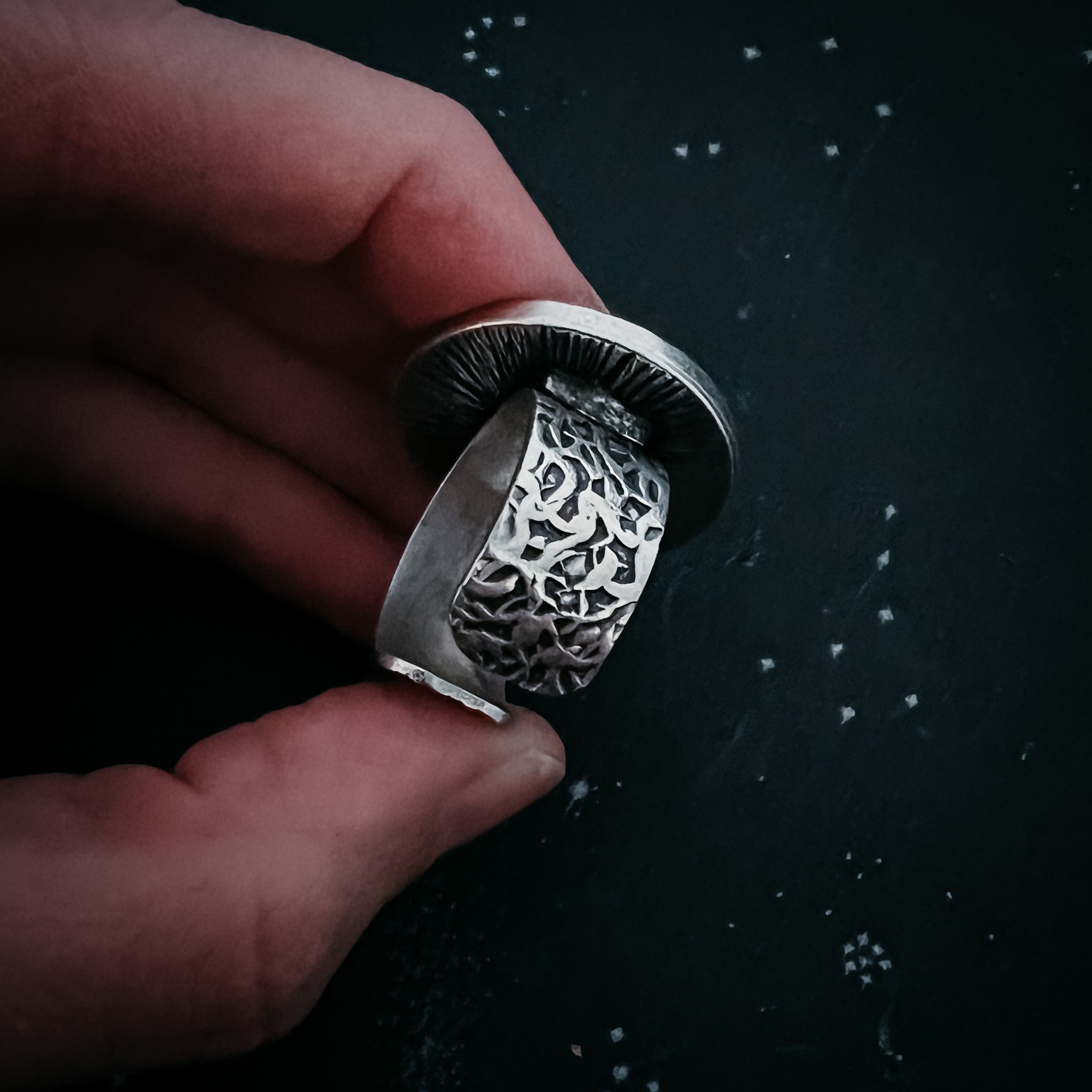 Night Sky Ring with Raw Meteorite