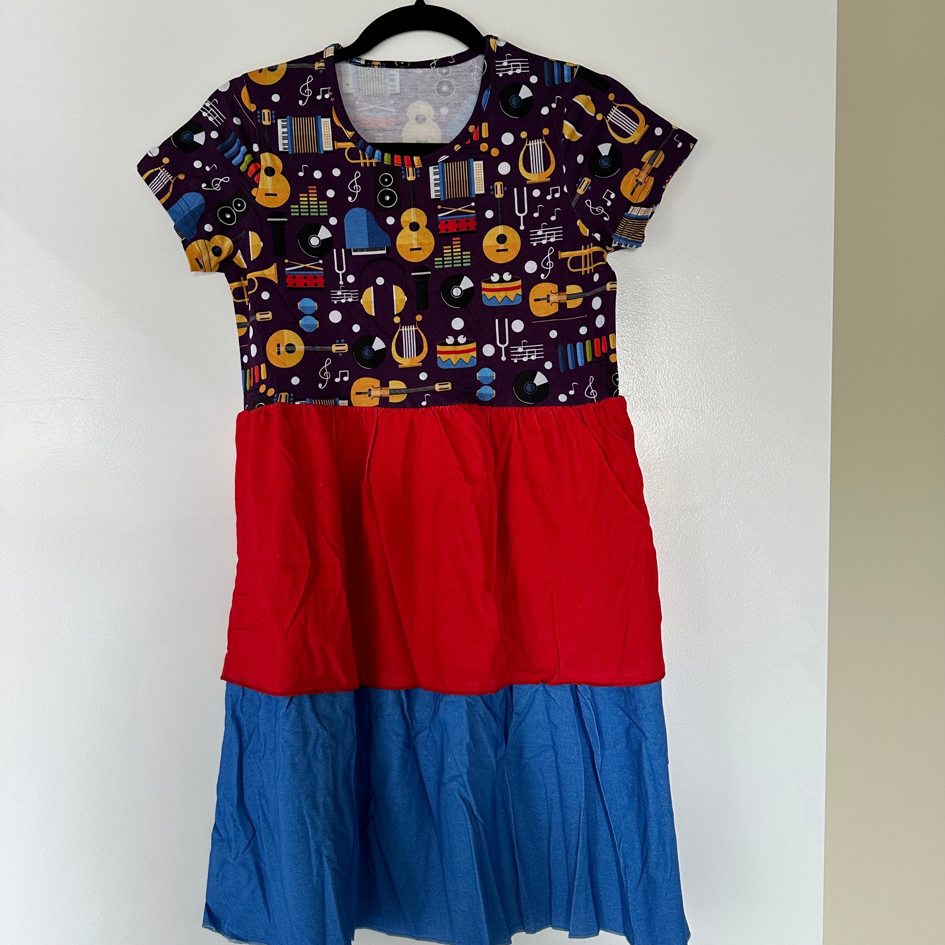 Music Fun Kids Dress Sample (Red and Blue Layers) - 11/12 YEARS