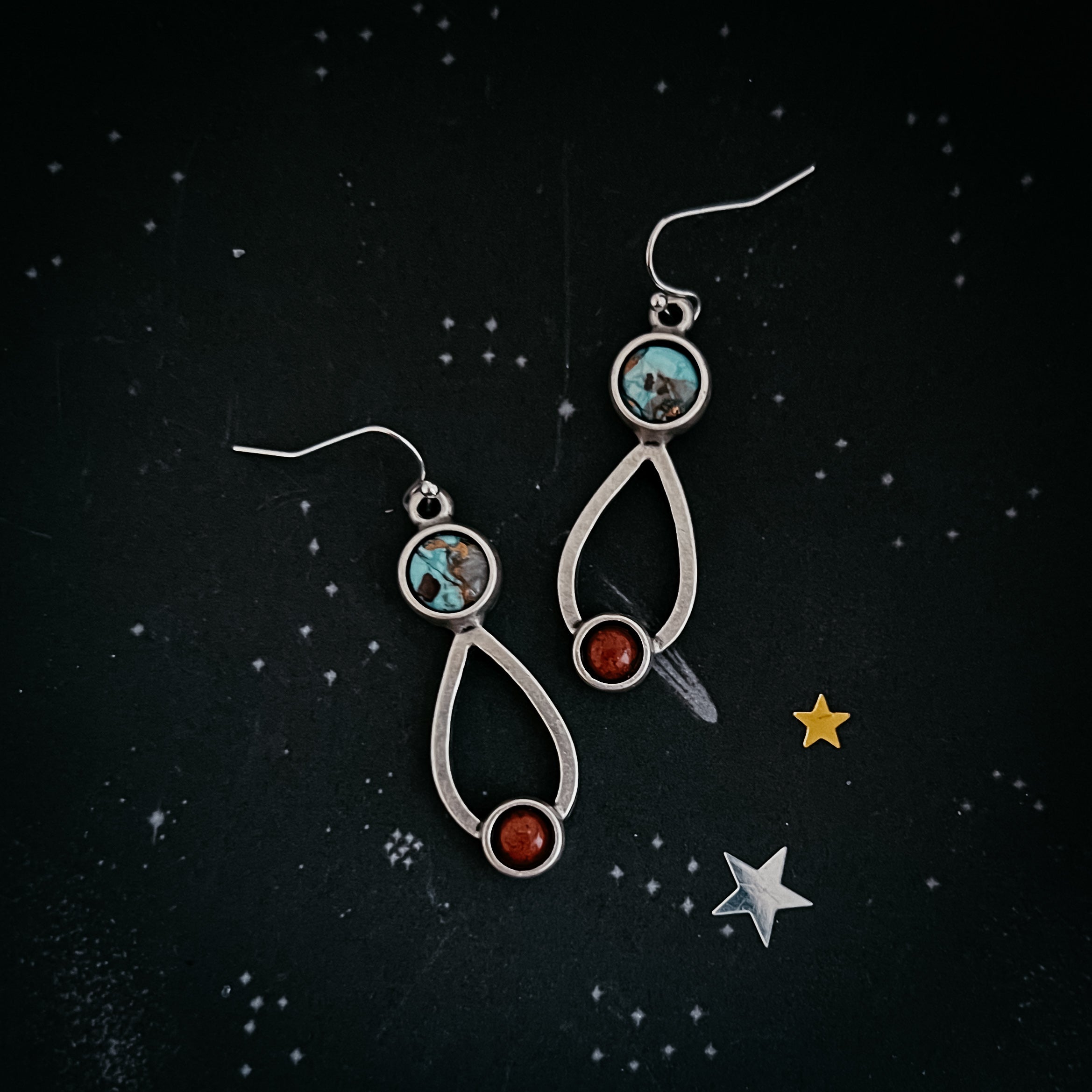 Journey to Mars Earrings - Copper Chrysocolla Earth and Red Jasper Mars