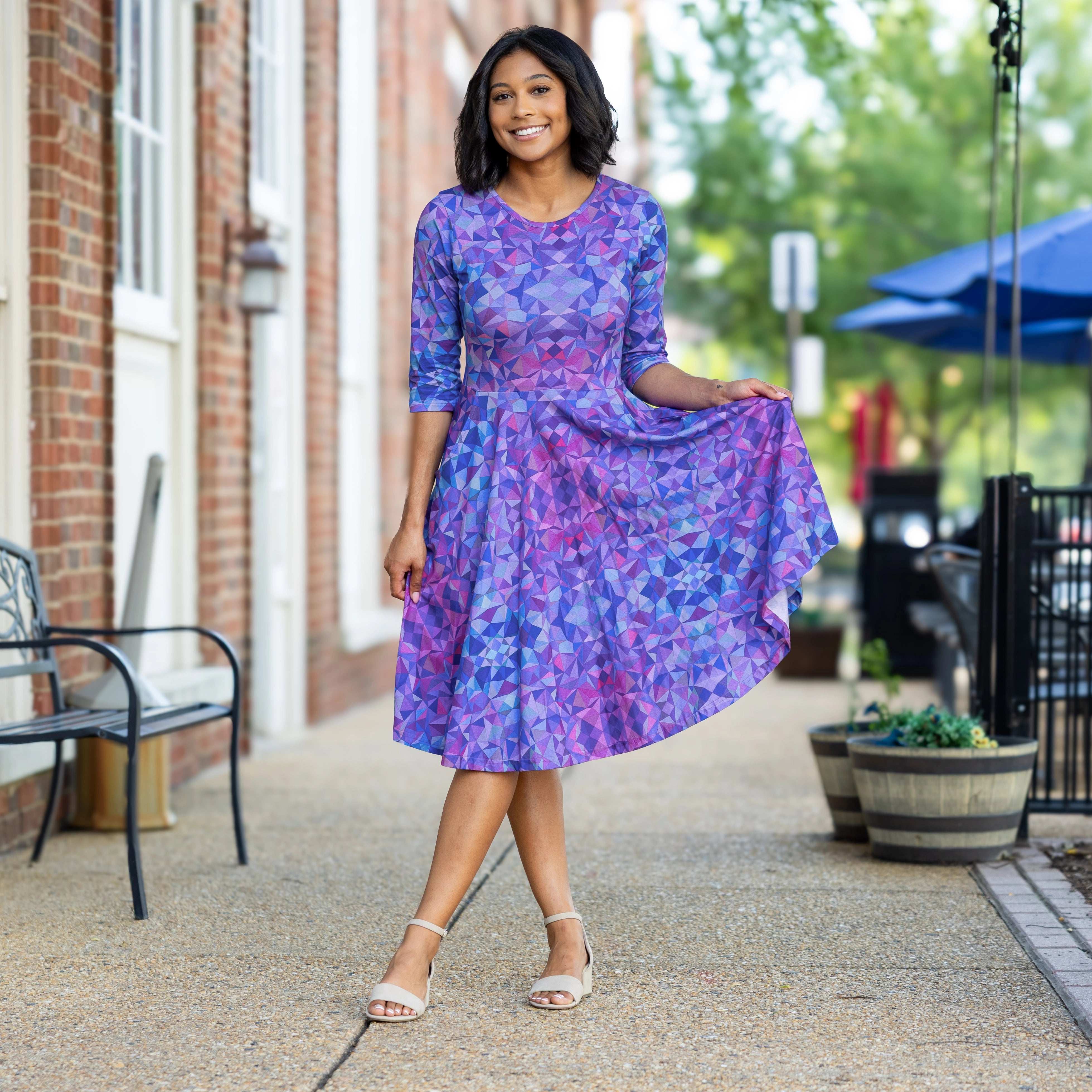 Kaleidoscope 3/4th Sleeves Twirl Dress