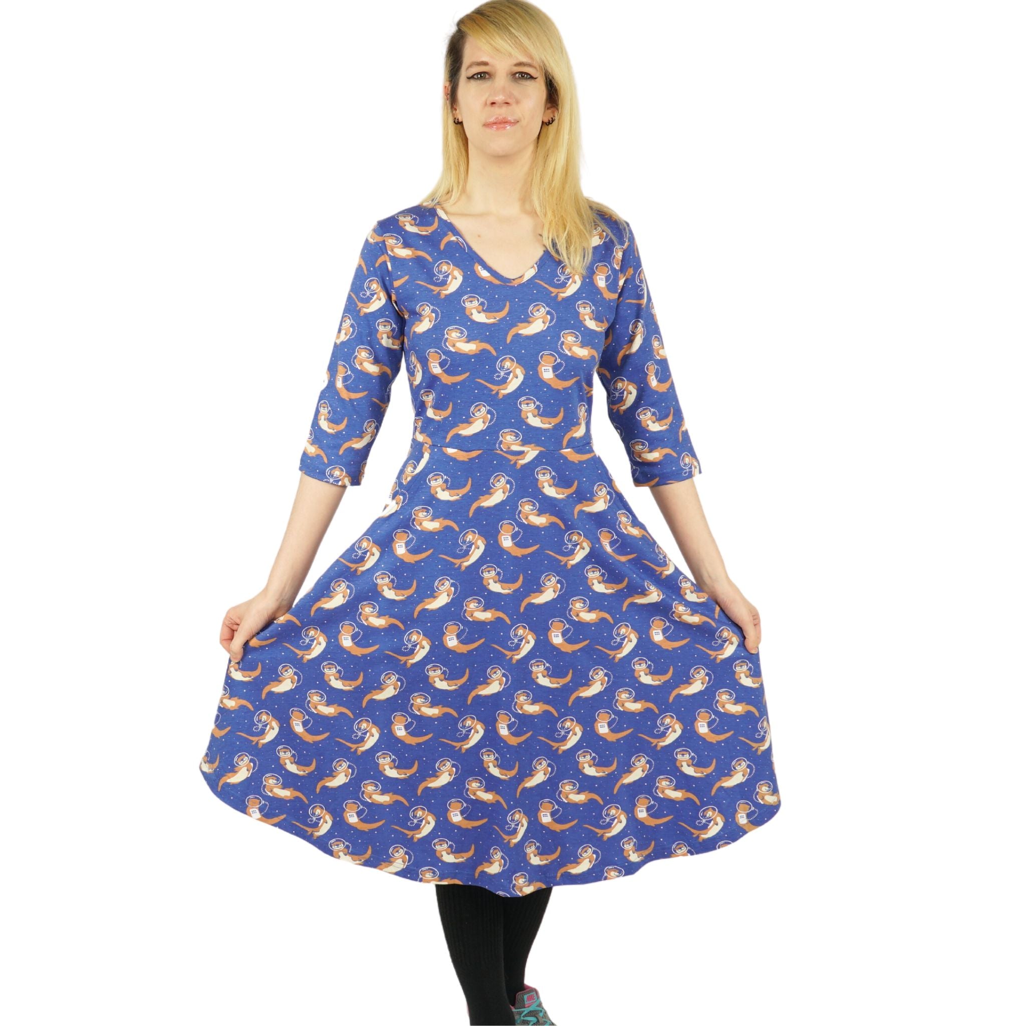 Otters in Space 3/4th Sleeves Fit & Flare Dress