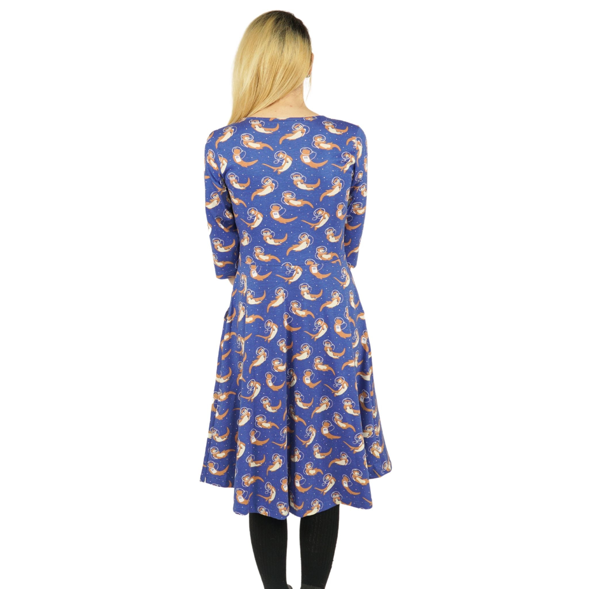 Otters in Space 3/4th Sleeves Fit & Flare Dress