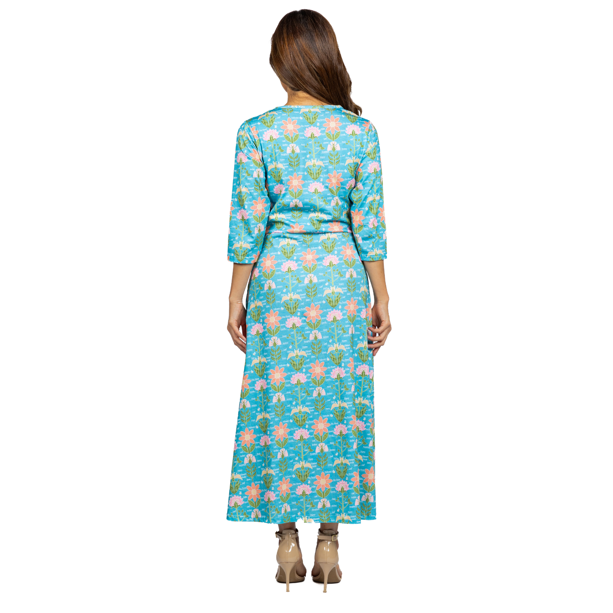 Parts of a Flower 3/4th Sleeves Midi Dress (With Waist Seam)