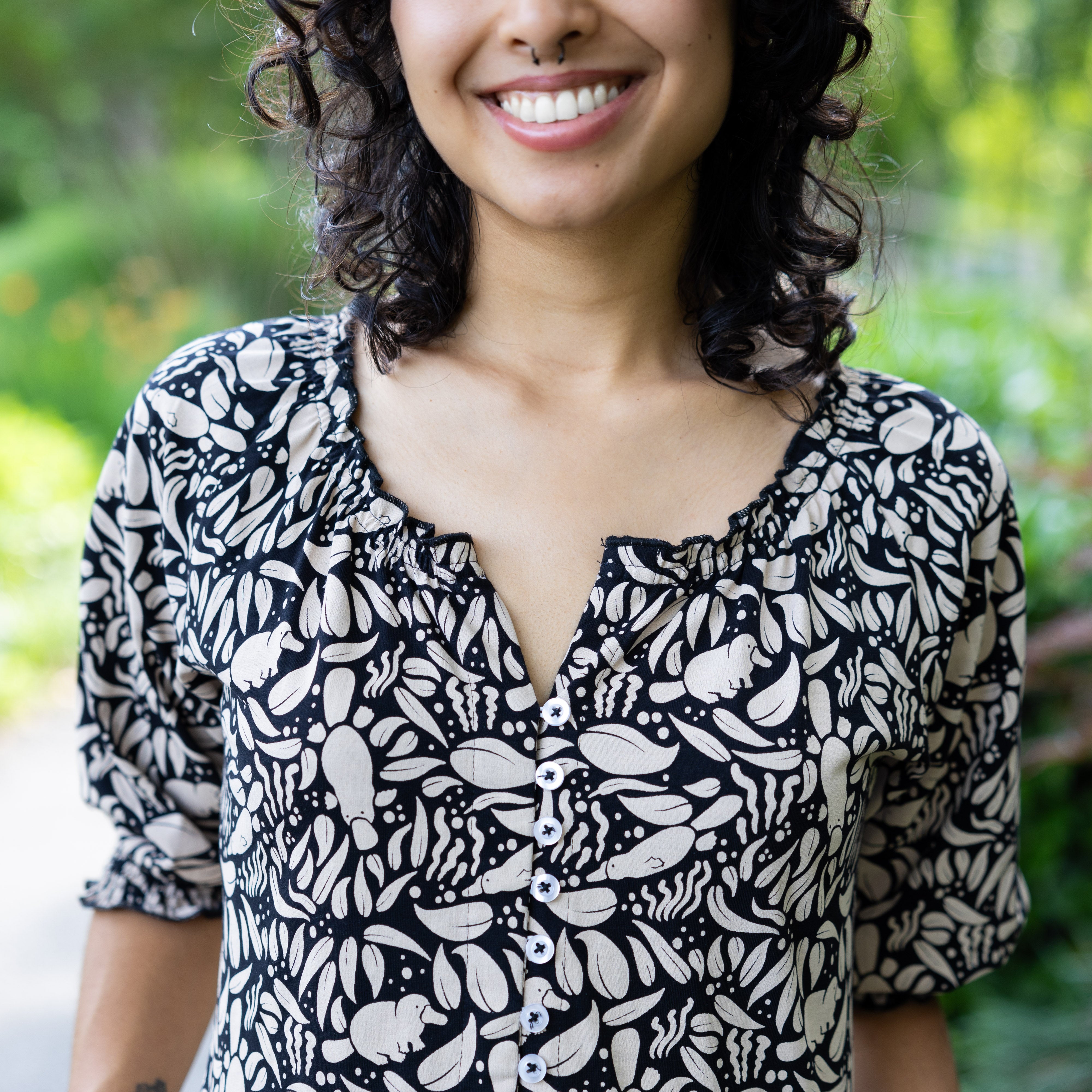 Platypus Elastic Puff-Sleeves Midi Dress