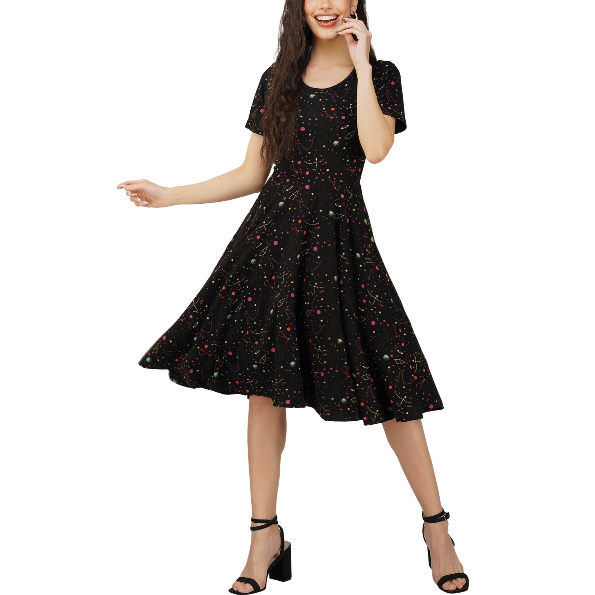Rainbow Constellations Glow-in-the-Dark Fit & Flare Dress