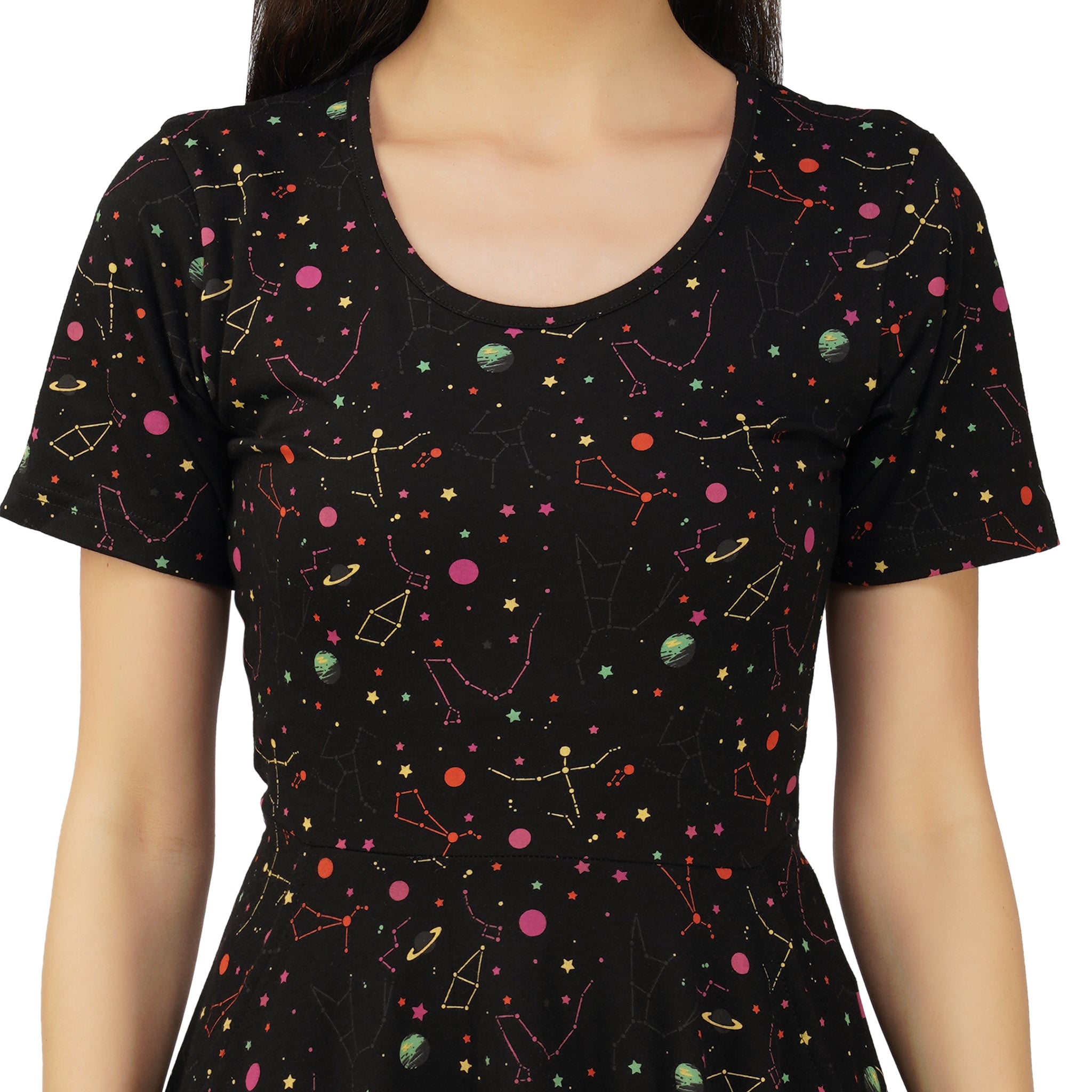 Rainbow Constellations Glow-in-the-Dark Fit & Flare Dress