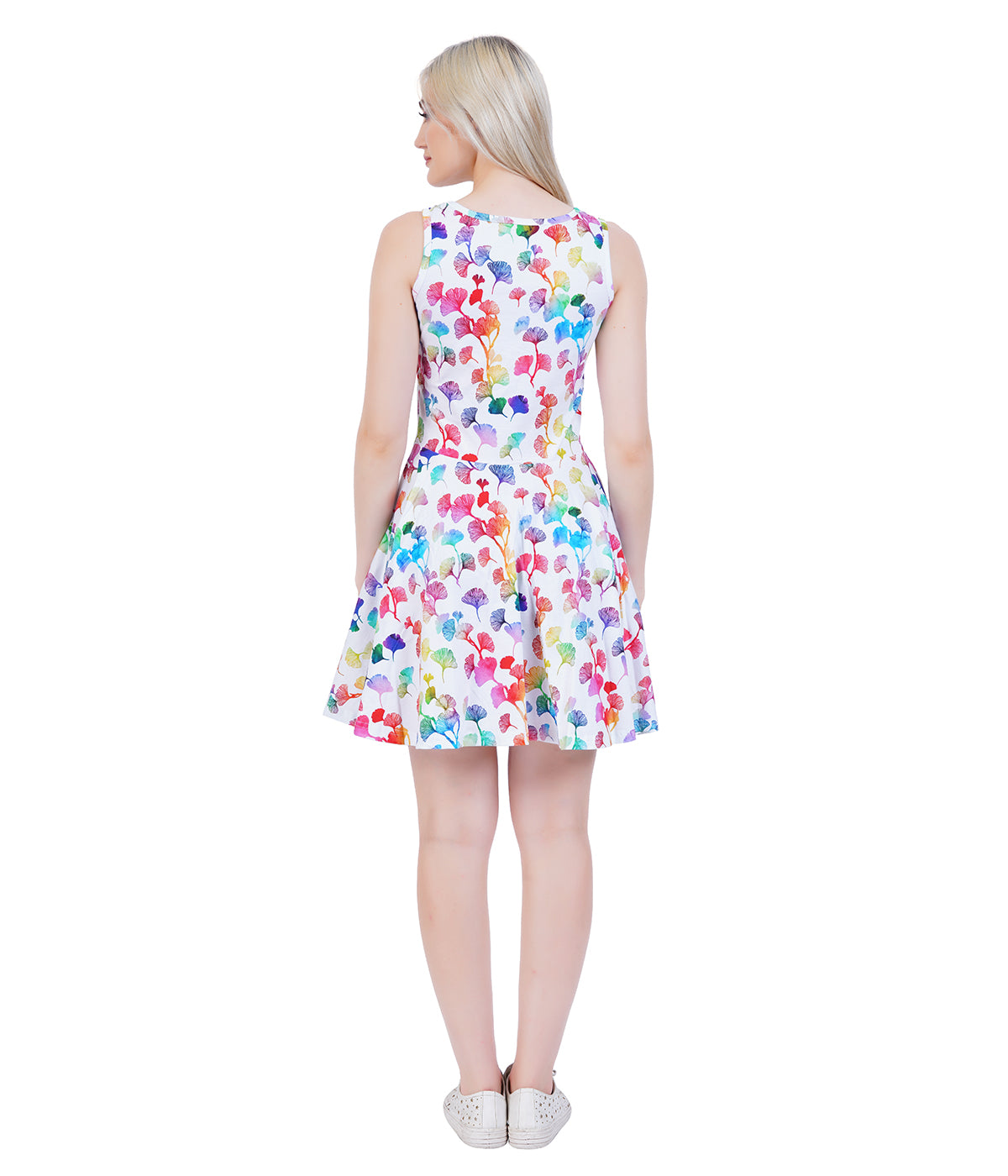 Rainbow Ginkgo Leaves Skater Dress