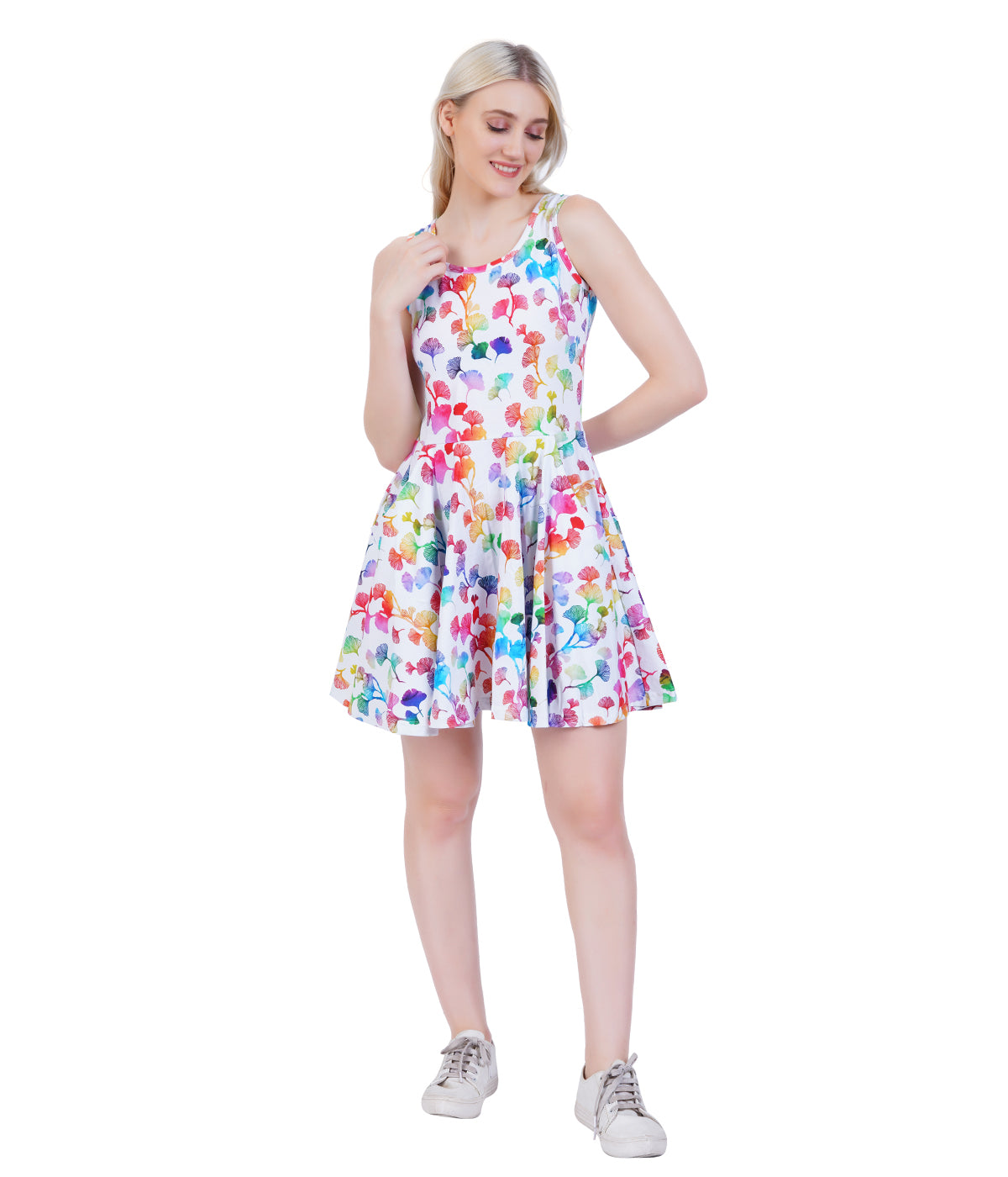 Rainbow Ginkgo Leaves Skater Dress