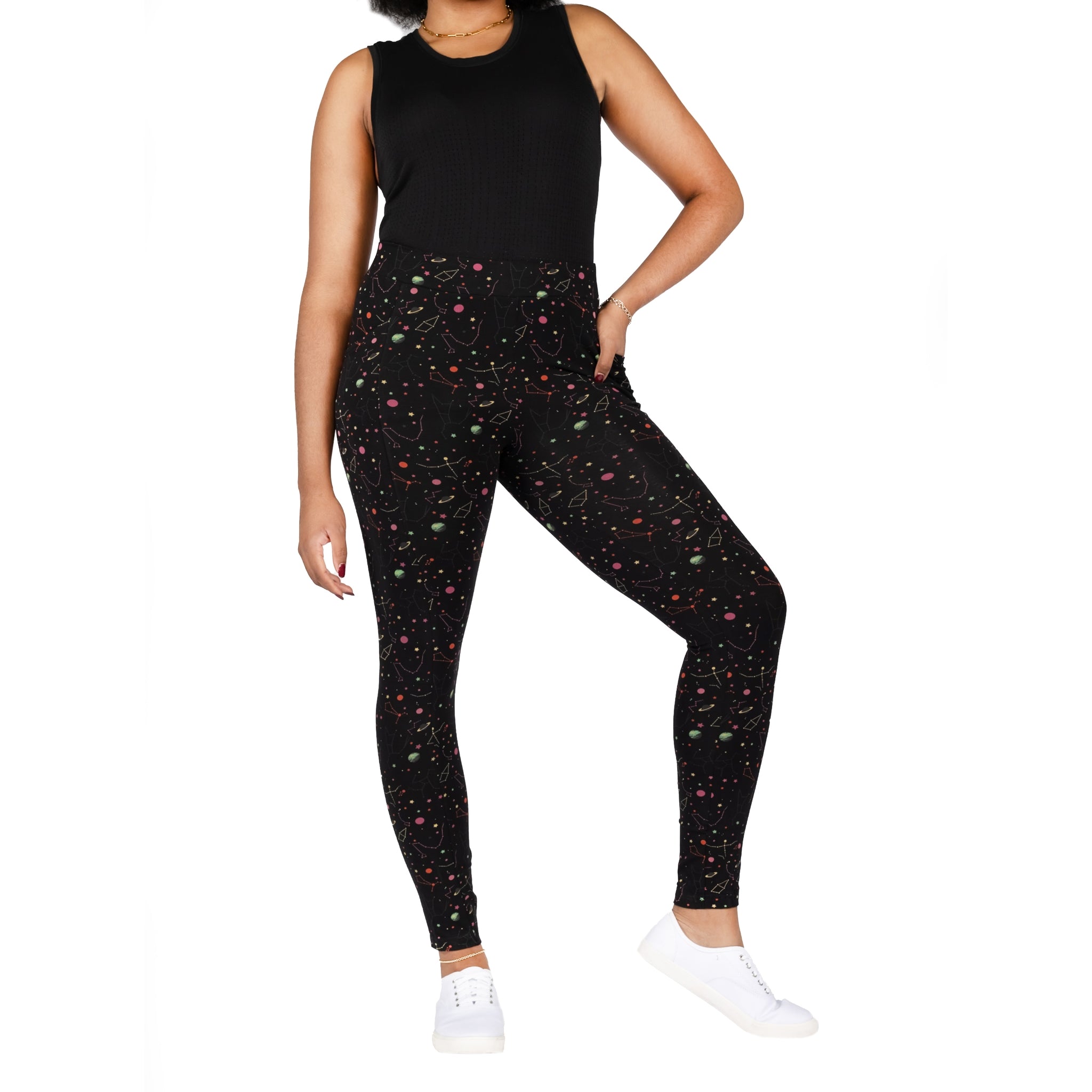 Rainbow Constellations Glow-in-the-Dark Adults Leggings with Pockets