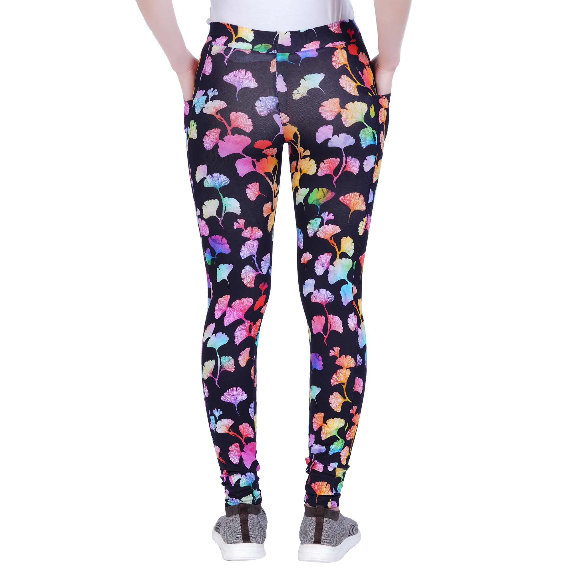 Rainbow Ginkgo Leaves Adults Leggings with Pockets
