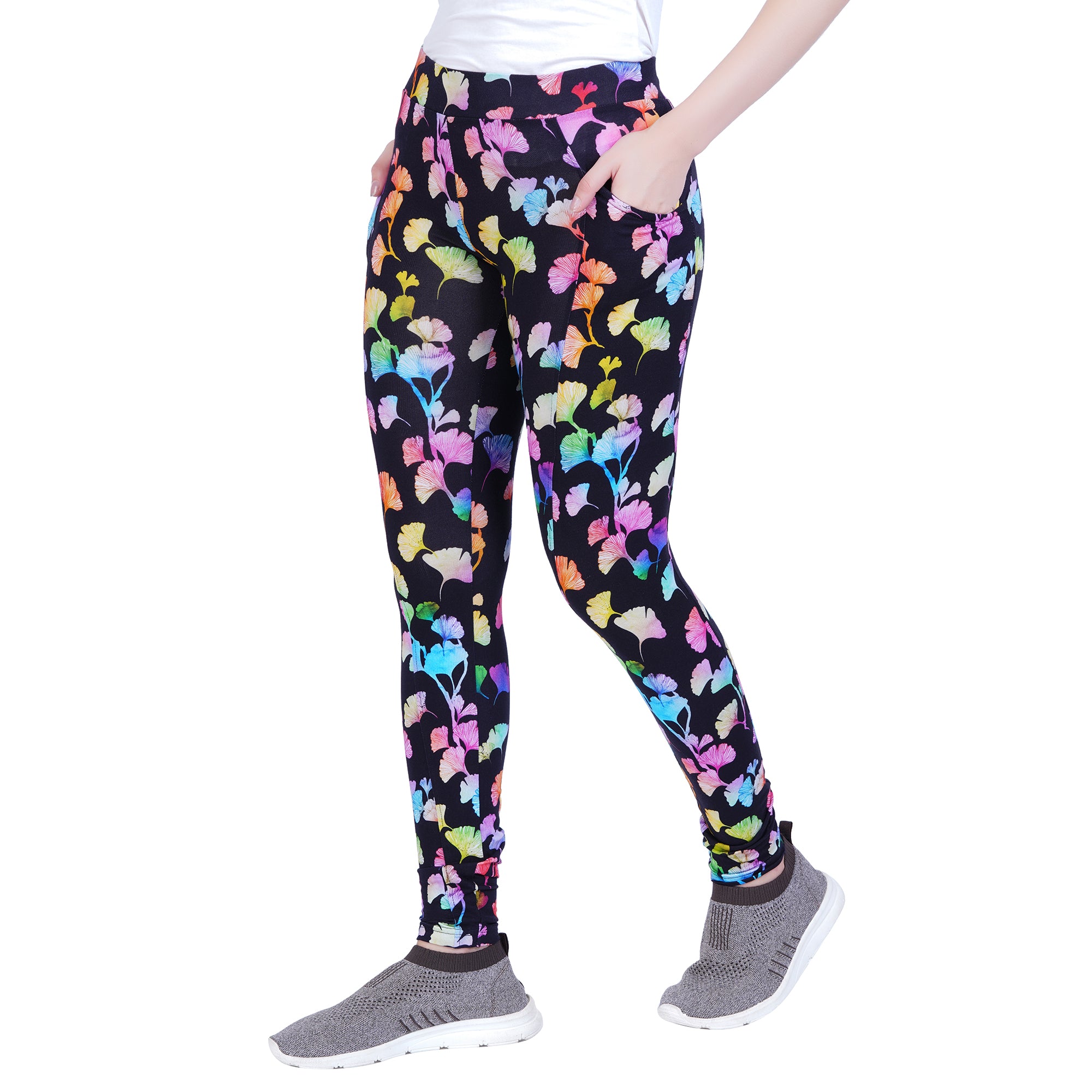 Rainbow Ginkgo Leaves Adults Leggings with Pockets