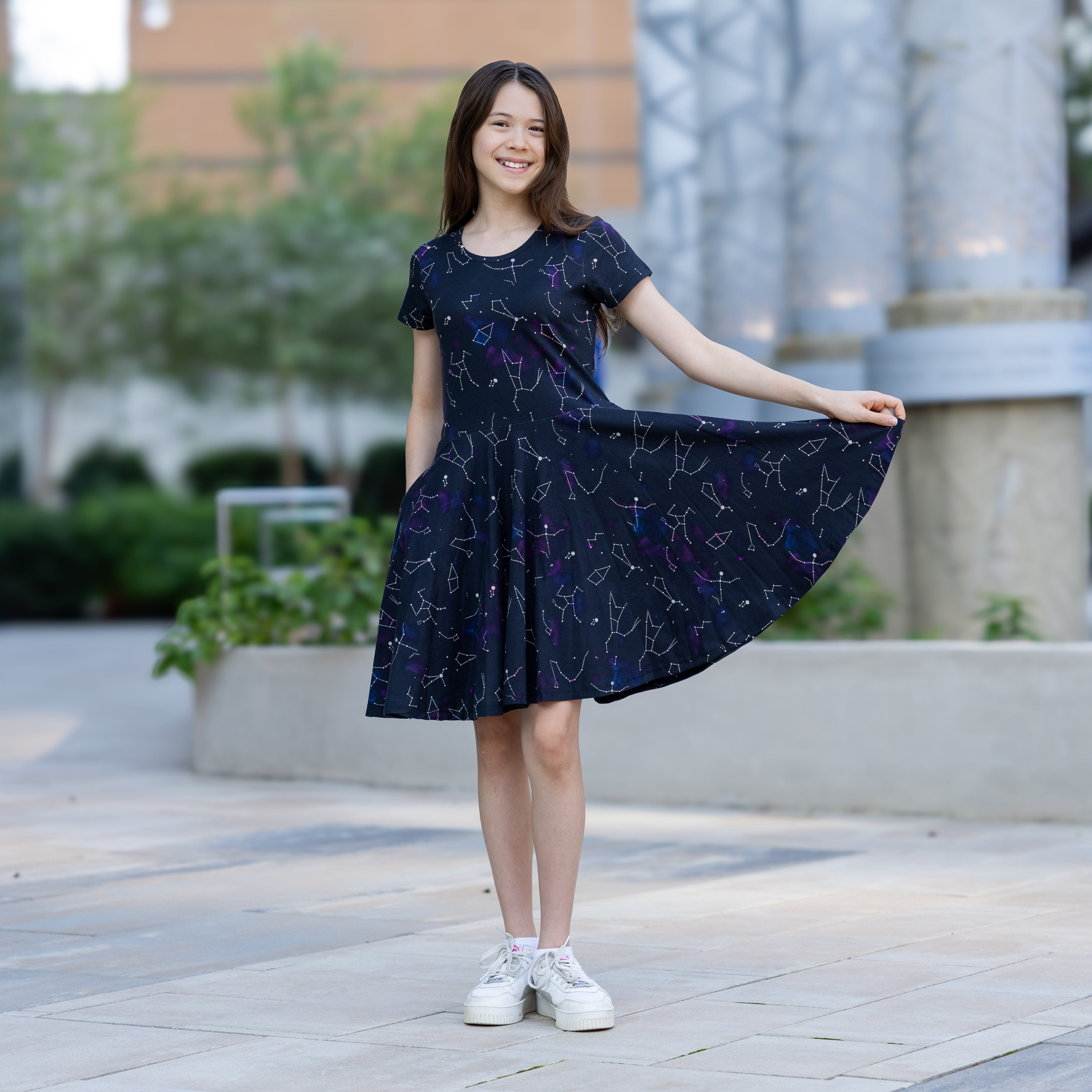 Stardust Symphony Glow-in-the-Dark Kids Twirl Dress