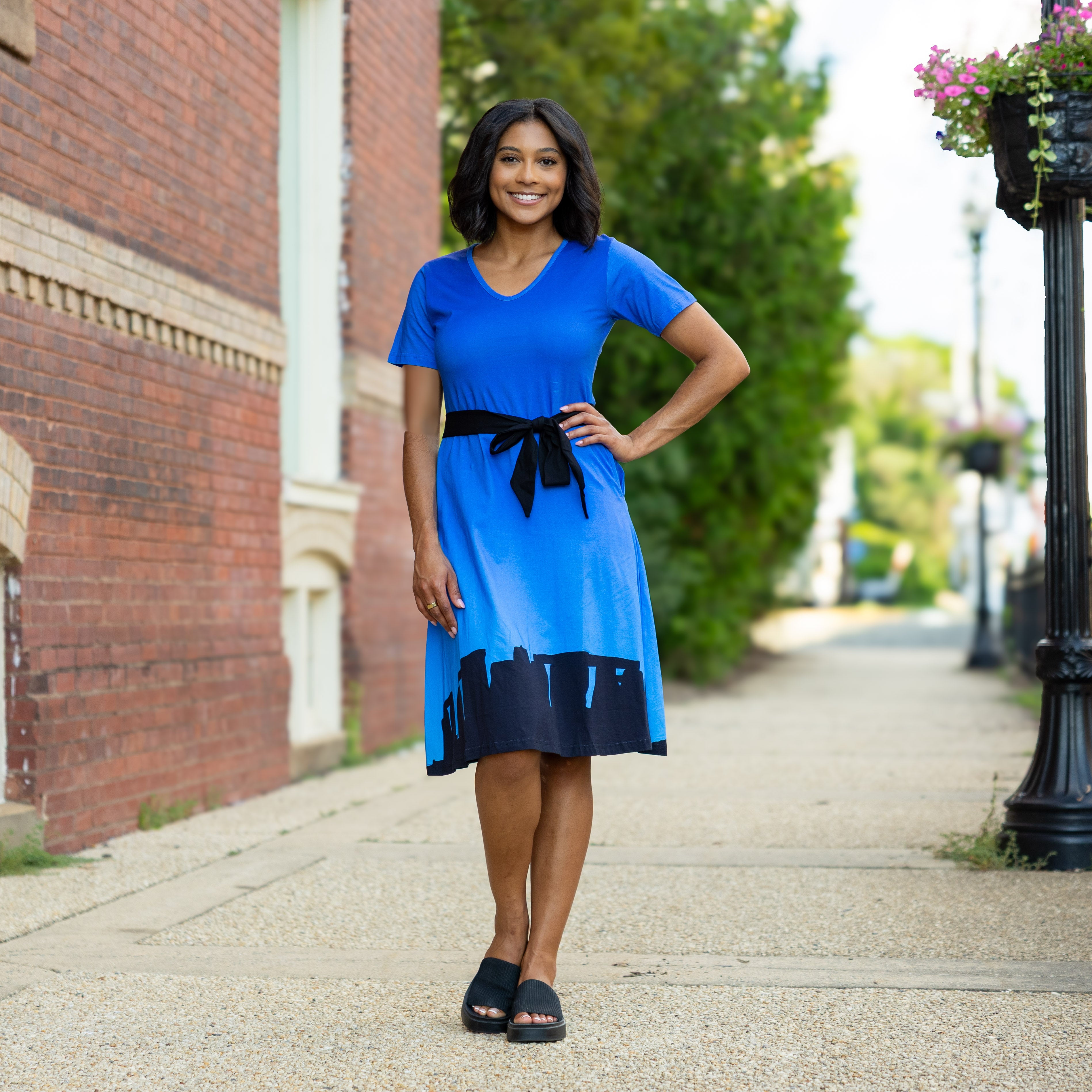 Stonehenge Belted A-Line Dress (No Waist Seam)
