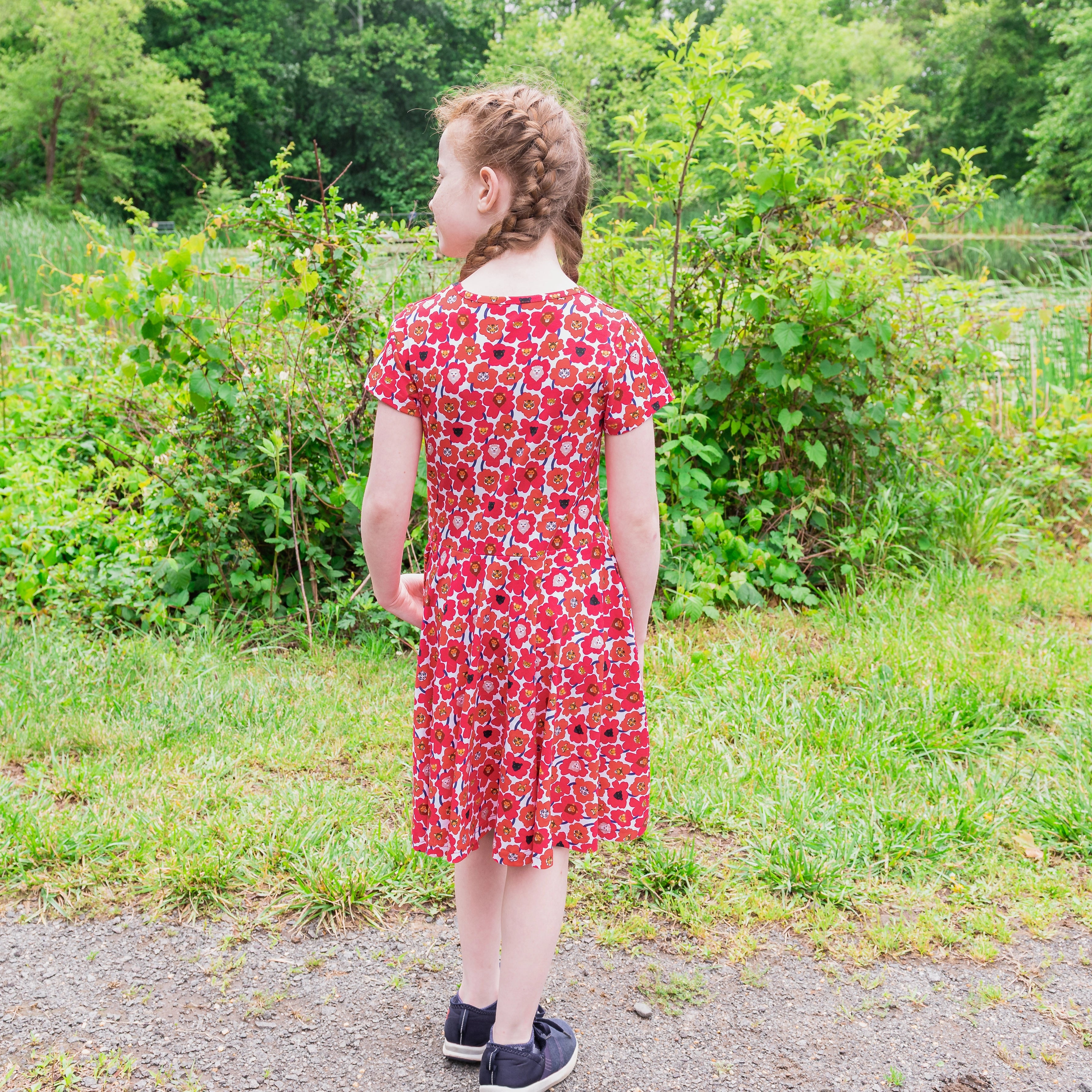 Floral Cat Family Kids Twirl Dress with Pockets