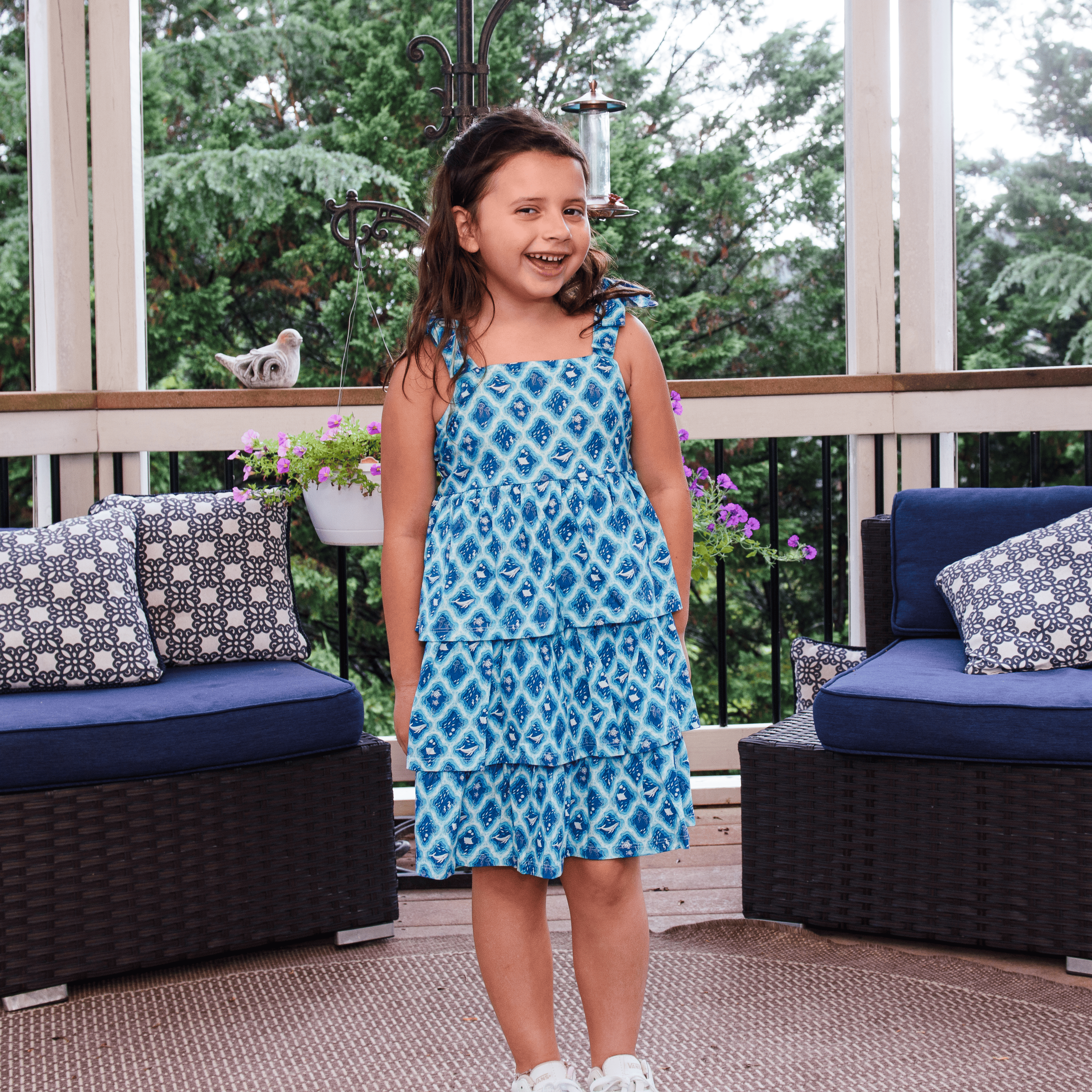 Sea Animals Kids Layered Dress with Pockets