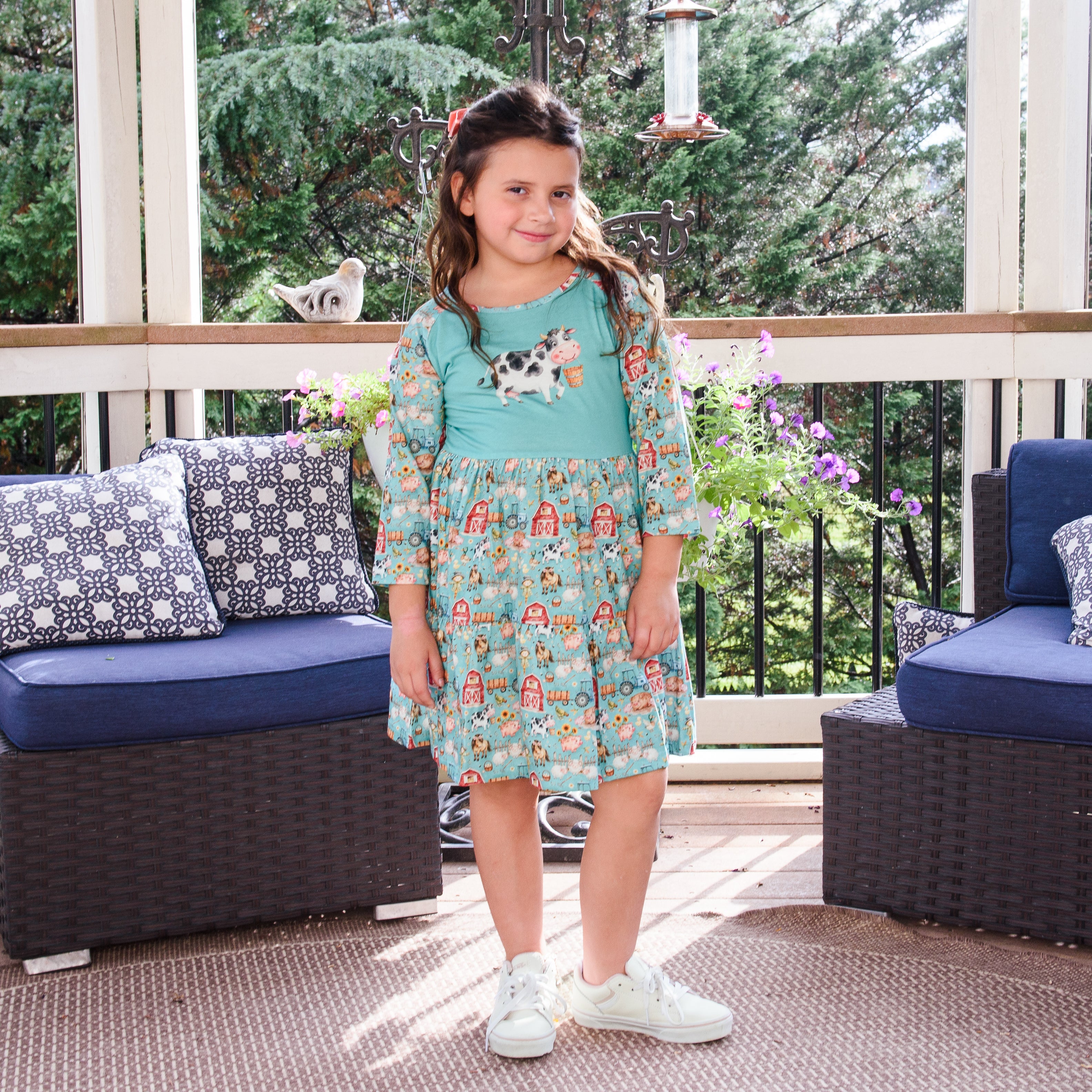 Farm Animals Kids Dress with Pockets