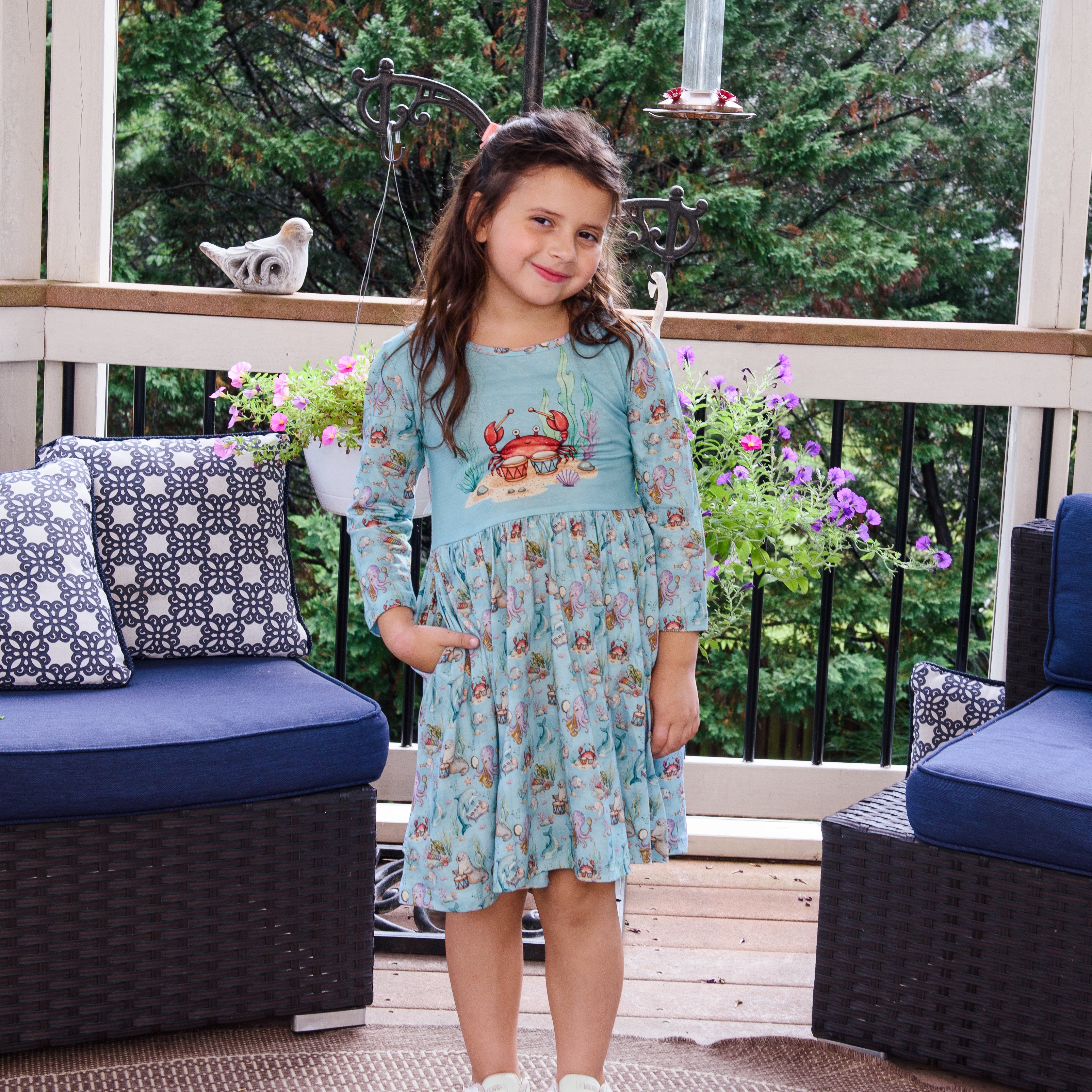 Musical Ocean Kids Dress with Pockets