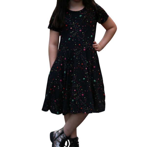 Rainbow Constellations Glow-in-the-Dark Kids Twirl Dress