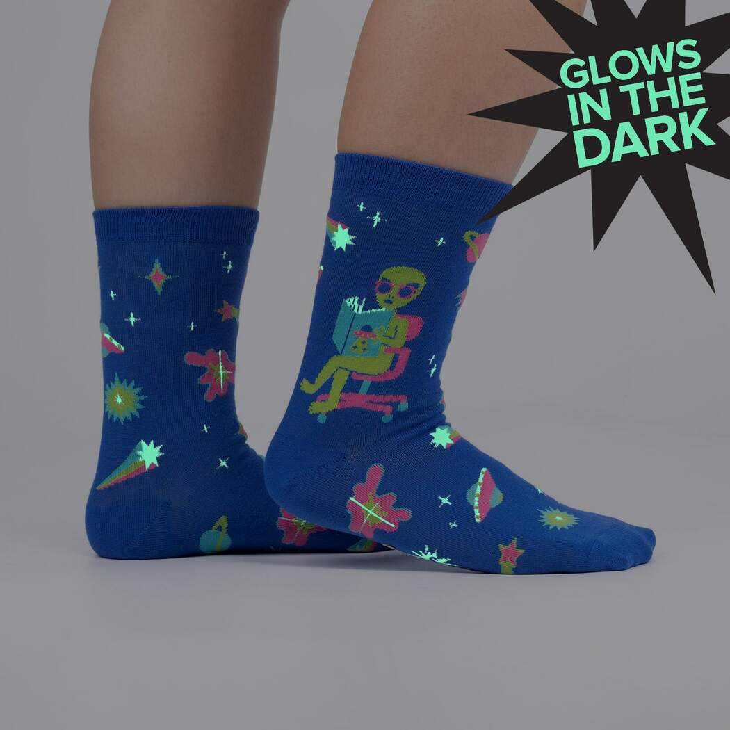 Intergalactic Reading List Glow-in-the-Dark Crew Socks