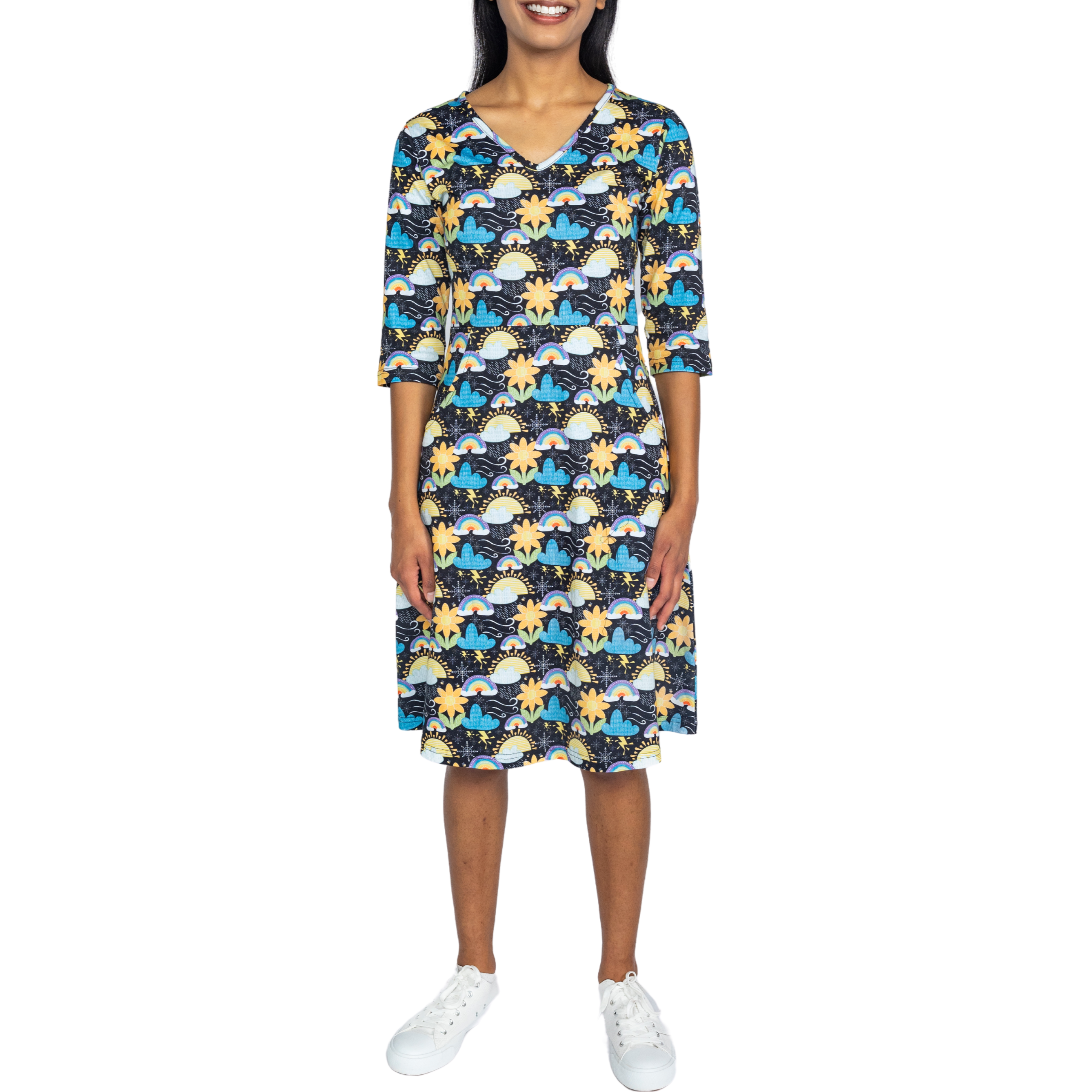 Weather 3/4th Sleeves A-Line Dress (With Waist Seam)