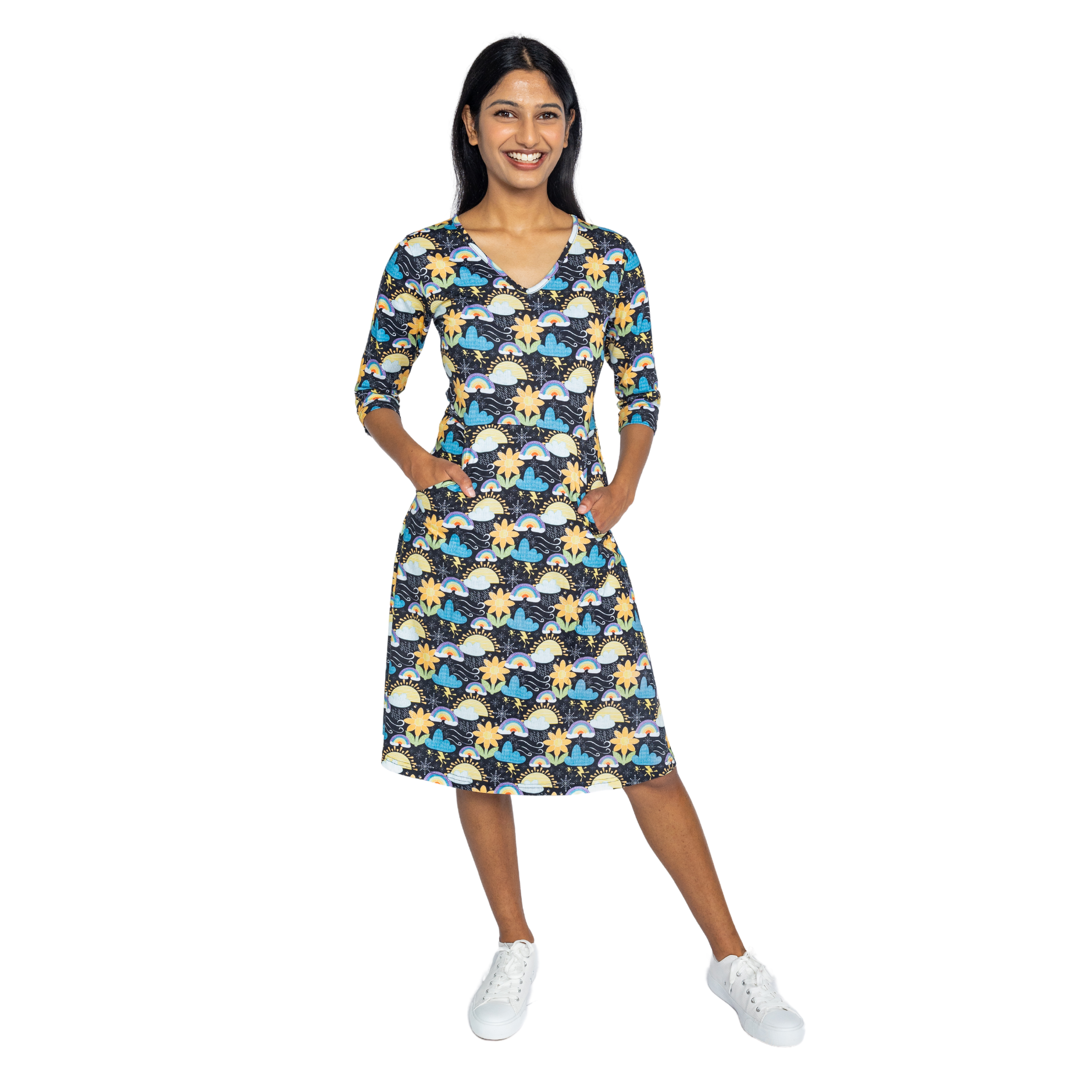 Weather 3/4th Sleeves A-Line Dress (With Waist Seam)