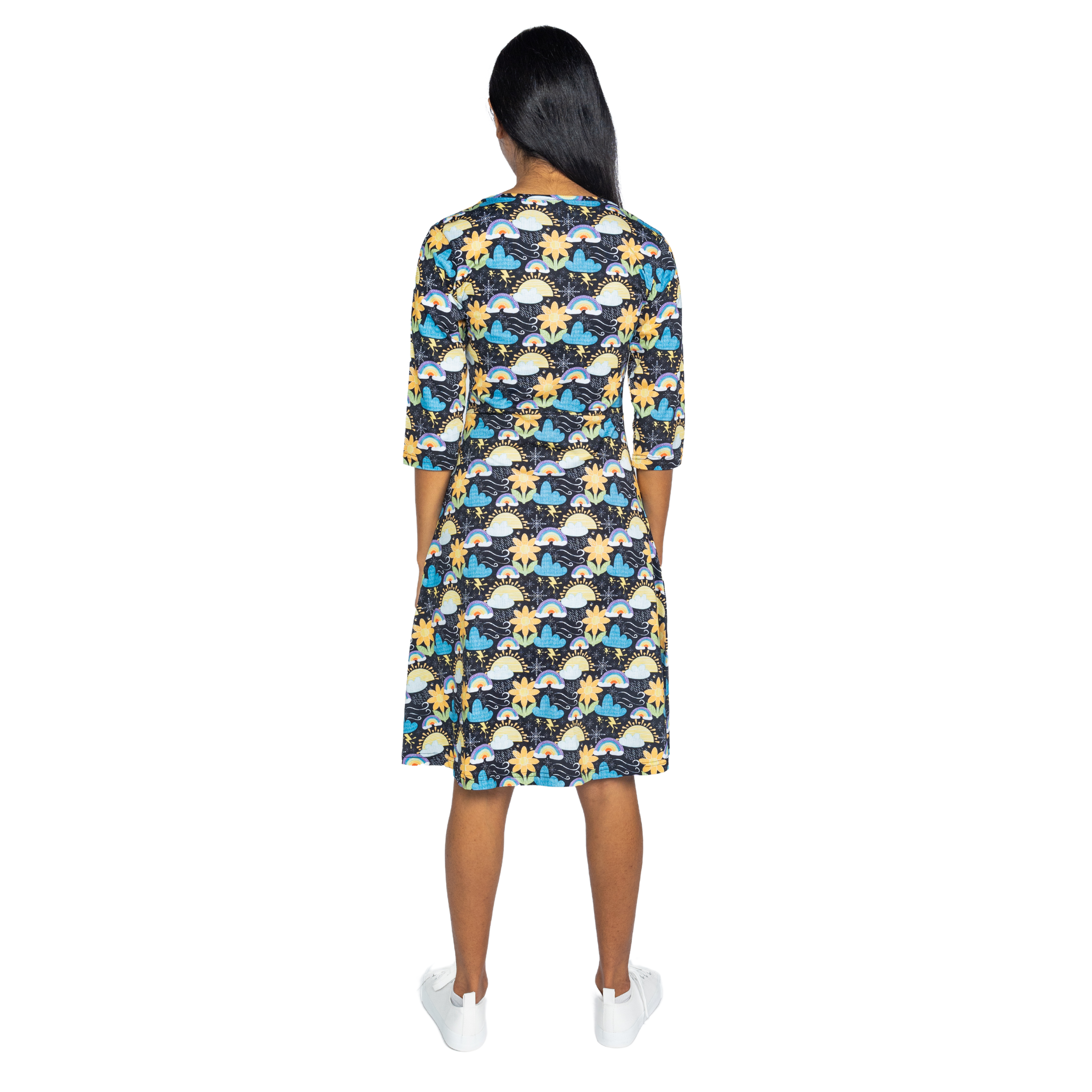 Weather 3/4th Sleeves A-Line Dress (With Waist Seam)