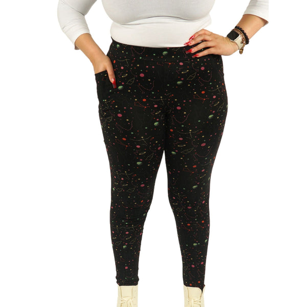 Women Multicoloured Printed High-Waist Leggings With Pockets