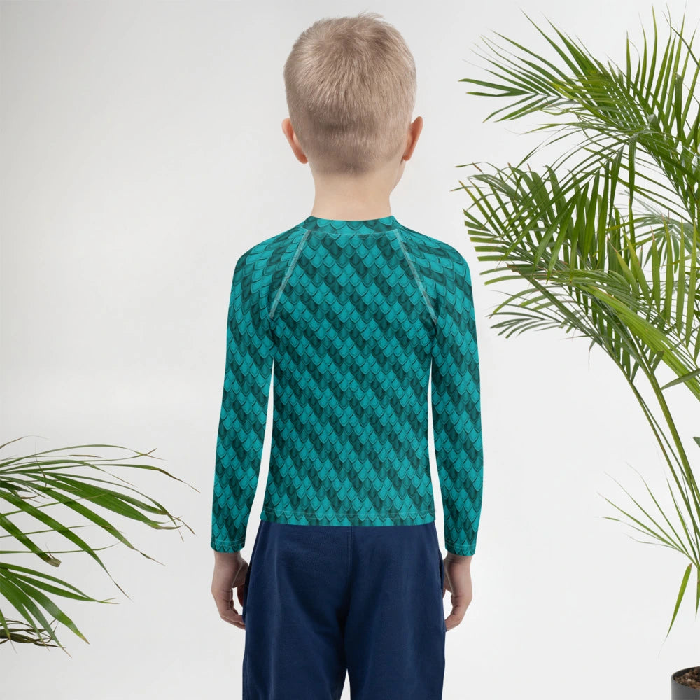 Teal Dragon Scales Kids Rash Guard (POD)
