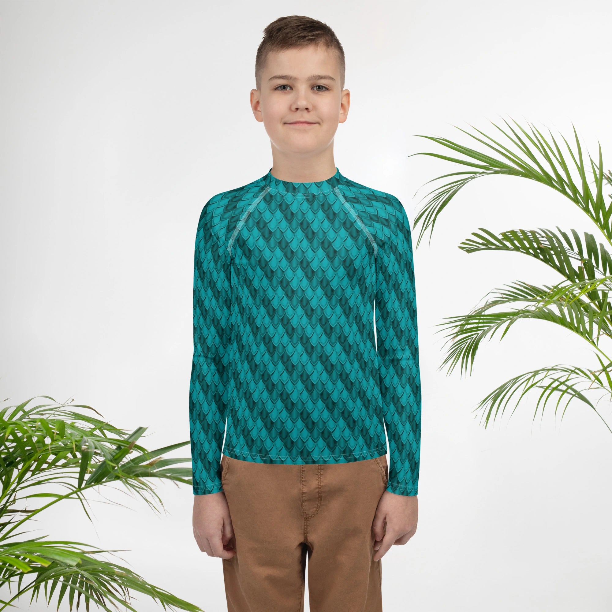 Teal Dragon Scales Youth Rash Guard (POD)